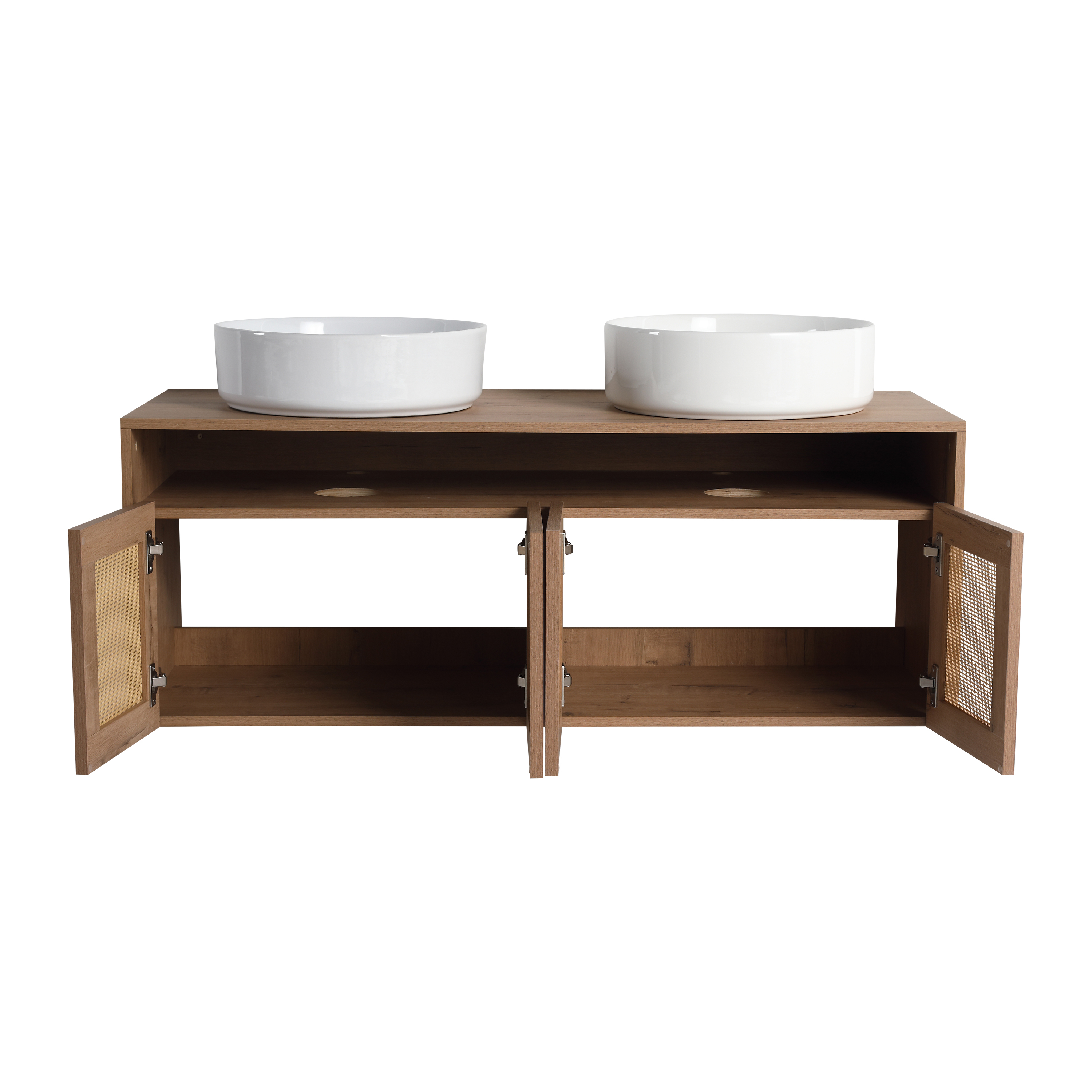 48" Bathroom Vanity with White Ceramic Art Sink, 4-Soft Close Door, Float Mounting Design, Plywood (KD-Packing)