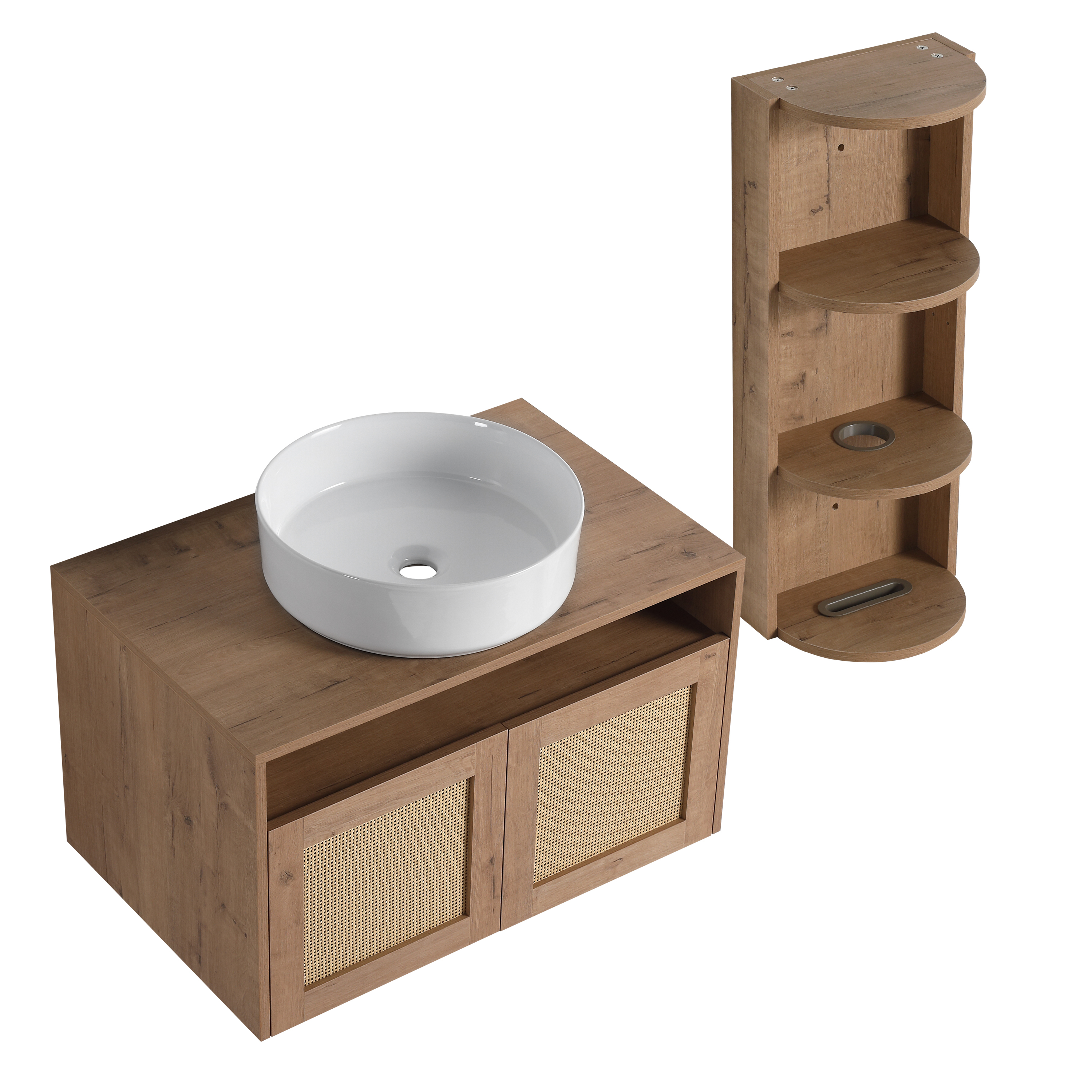 30" Bathroom Vanity with White Ceramic Art Sink and Storage Rack, 2-Soft Close Door, Float Mounting Design, Plywood