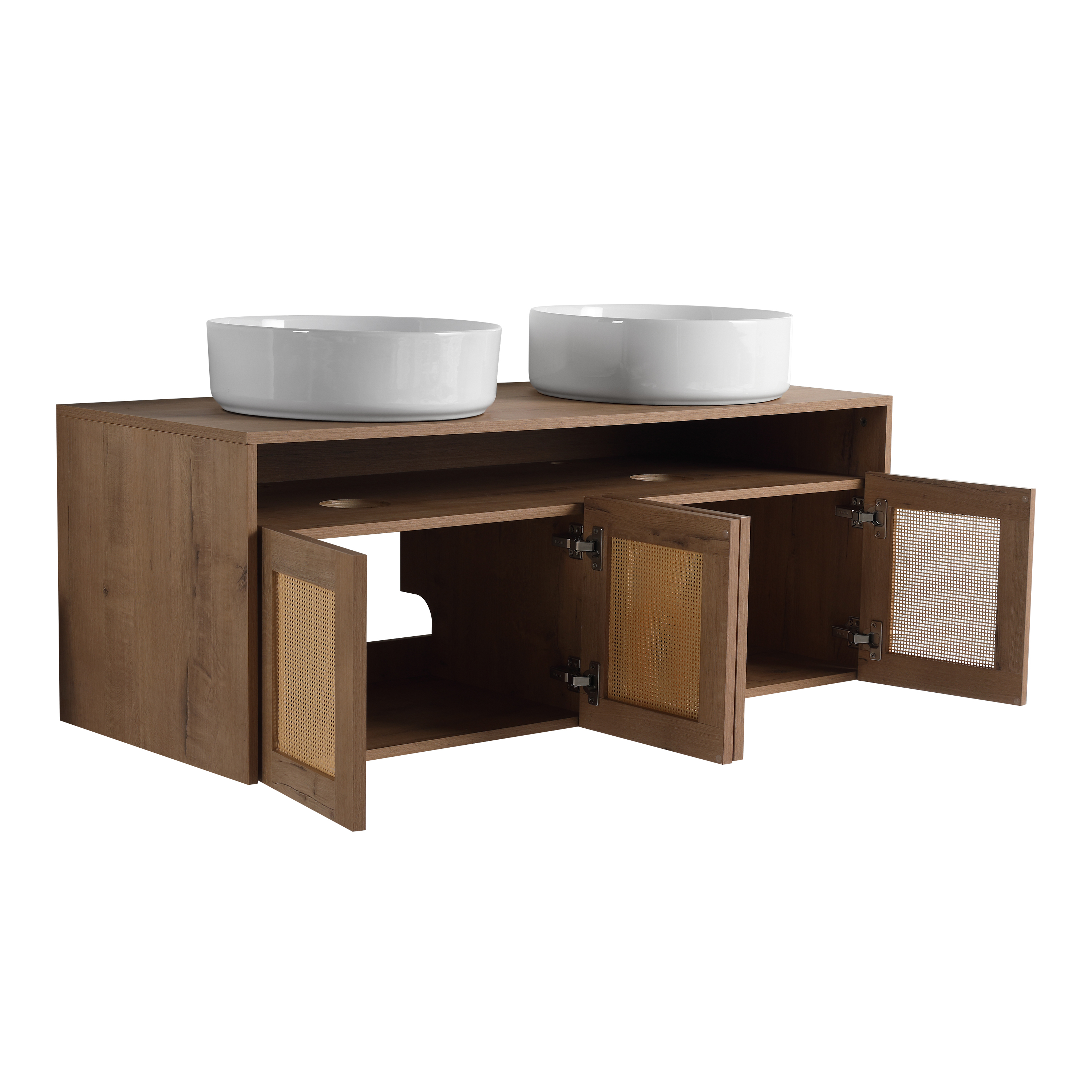 48" Bathroom Vanity with White Ceramic Art Sink, 4-Soft Close Door, Float Mounting Design, Plywood (KD-Packing)