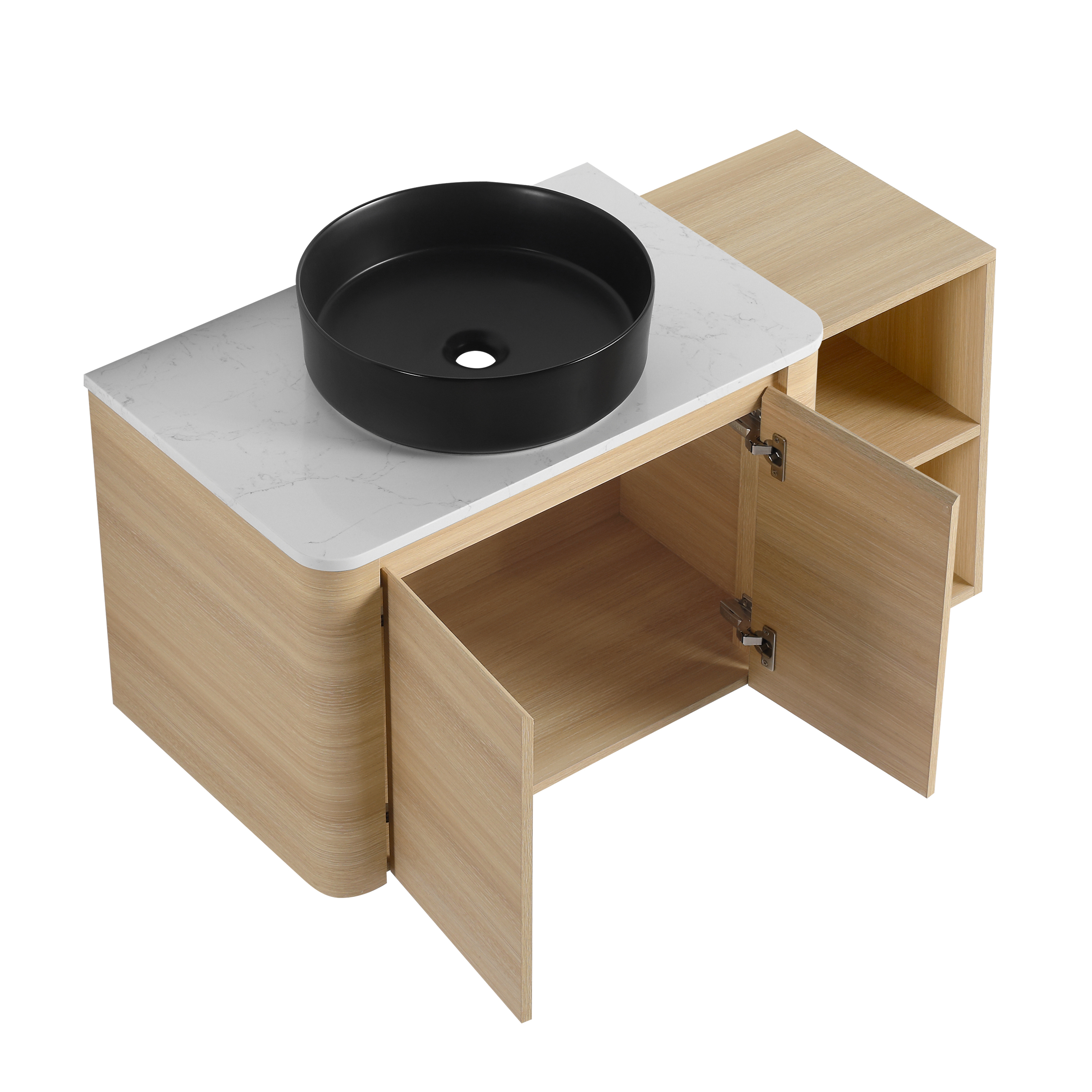 42'' Wall-Mounted black Bathroom Vanity With Ceramic Art Sink, and 1-Storage Shelves, 2-Soft-Close Door, KD-Packing, Plywood