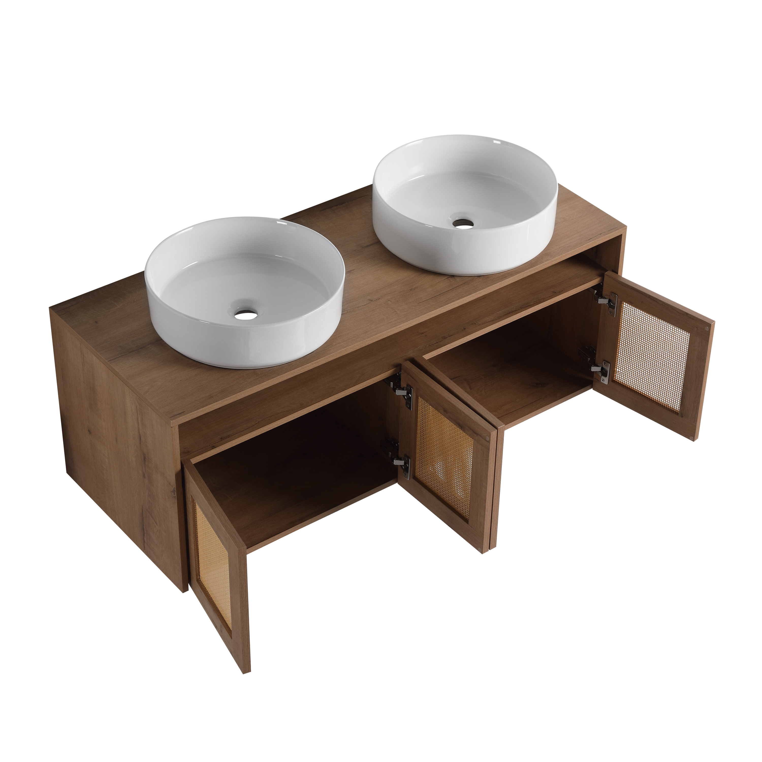 48" Bathroom Vanity with White Ceramic Art Sink, 4-Soft Close Door, Float Mounting Design, Plywood (KD-Packing)
