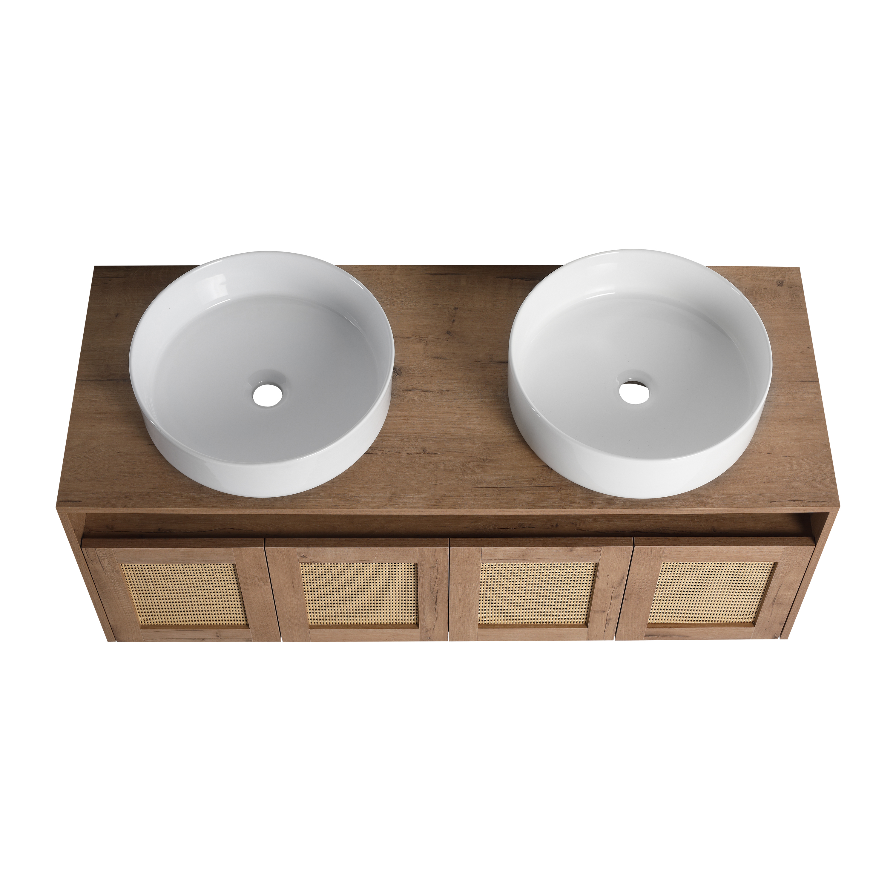 48" Bathroom Vanity with White Ceramic Art Sink, 4-Soft Close Door, Float Mounting Design, Plywood (KD-Packing)