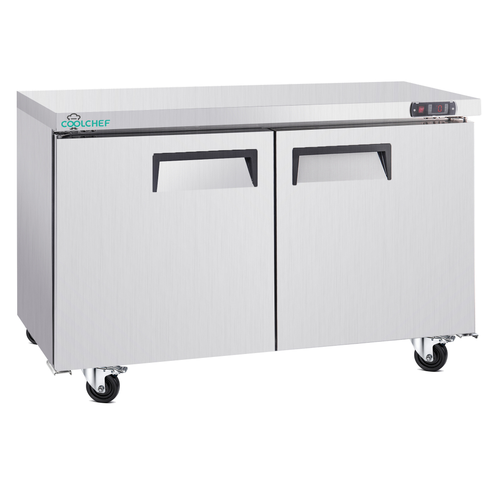 60" Commercial Double Door Worktop Refrigerator, 17 Cu.ft Stainless Steel Prep Table Fridge, R290 Heavy-Duty Undercounter Cooler