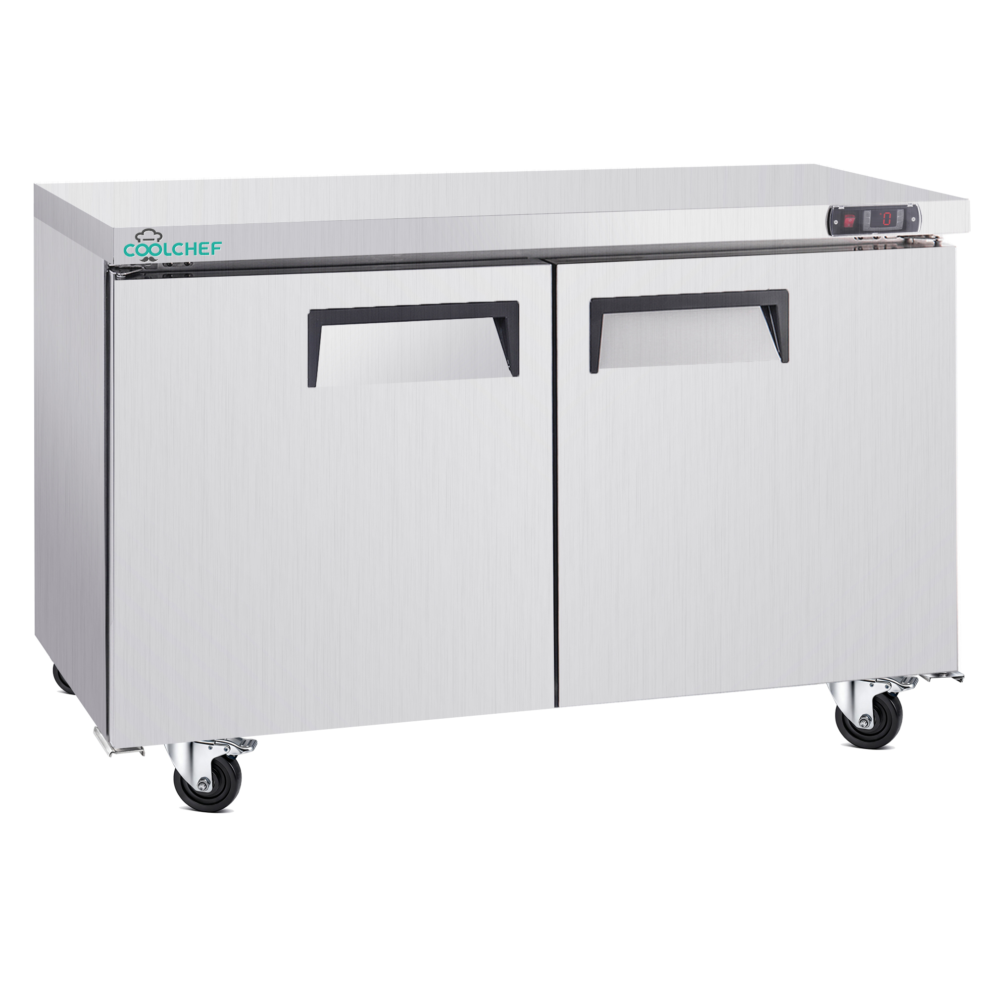 60" Commercial Double Door Worktop Freezer, 17 Cu.ft Stainless Steel Undercounter Freezer, -8–0°F, R290 Heavy-Duty Restaurant Freezer