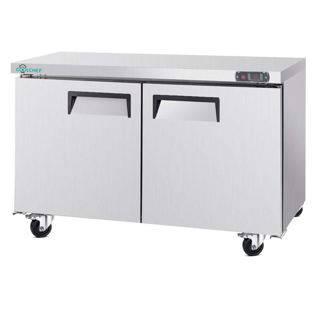60" Commercial Double Door Worktop Refrigerator, 17 Cu.ft Stainless Steel Prep Table Fridge, R290 Heavy-Duty Undercounter Cooler