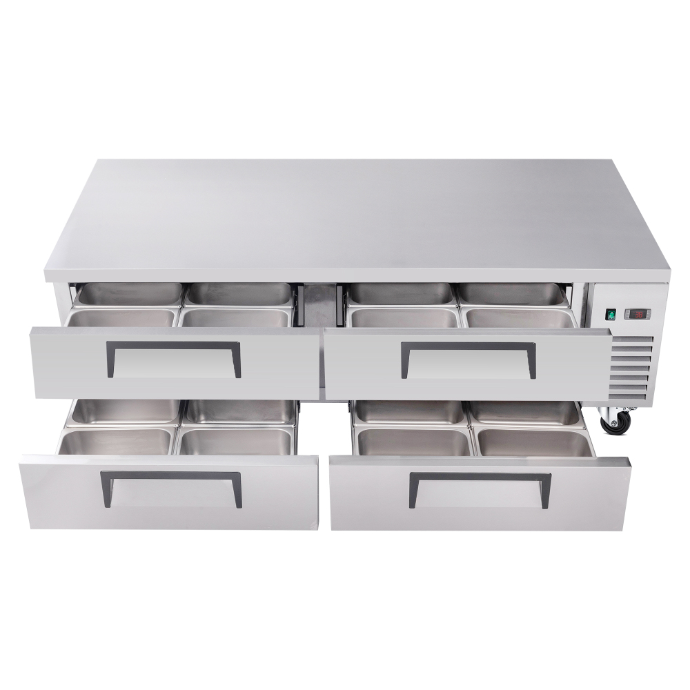 72 " Refrigerated Chef Base 4 Drawer Undercounter Refrigerator Ventilated Cooling Auto Defrost ETL NSF
