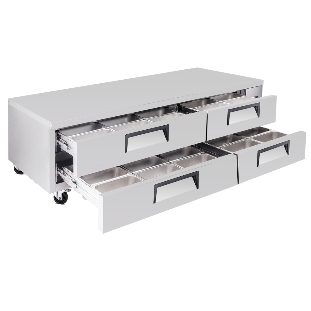 84 " Refrigerated Chef Base 4 Drawer Undercounter Refrigerator 19.1 Cu Ft R290 Ventilated Cooling