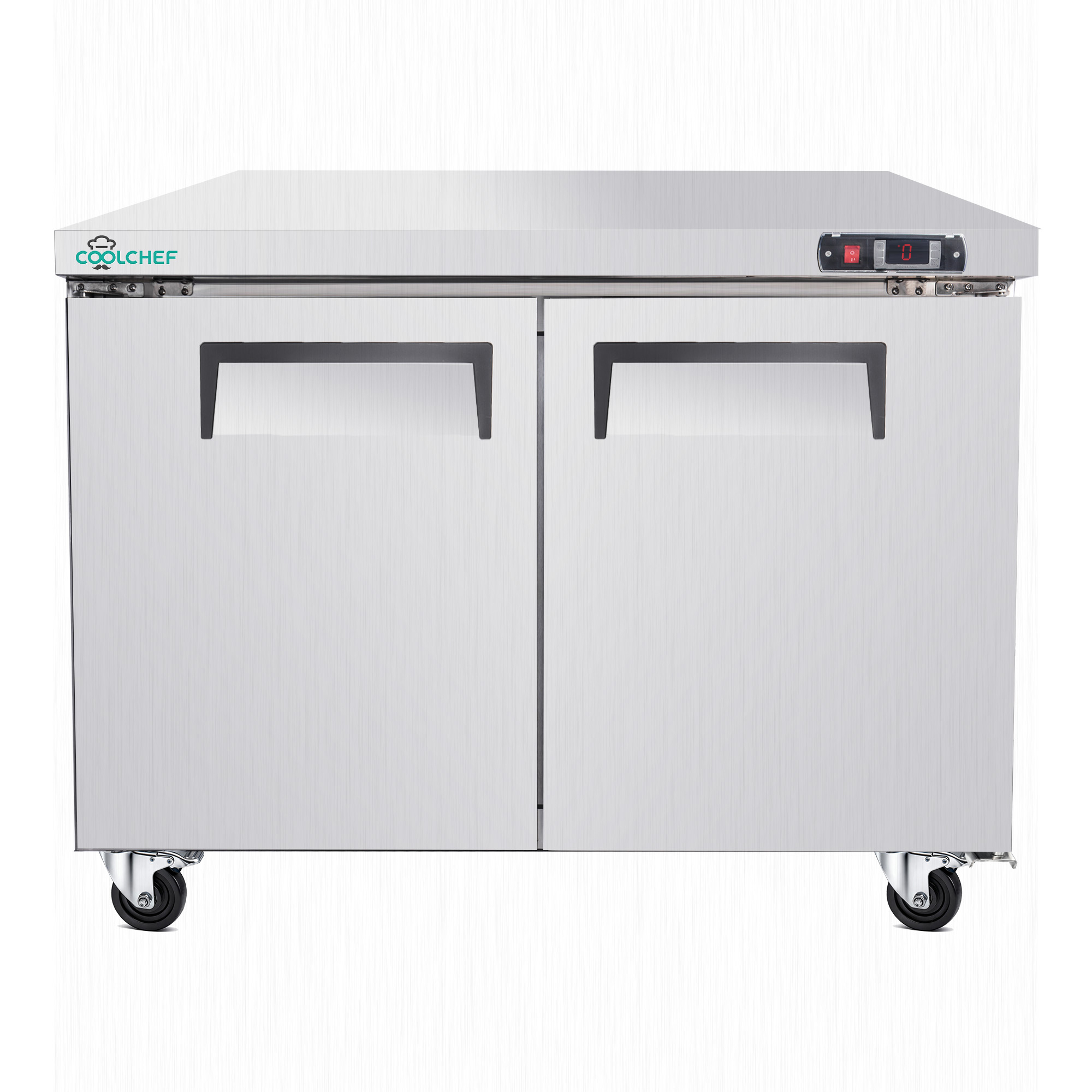 48" Commercial Double Door Worktop Refrigerator, 12.2 Cu.ft Stainless Steel Undercounter Prep Table Fridge, R290 Commercial Cooler with Casters