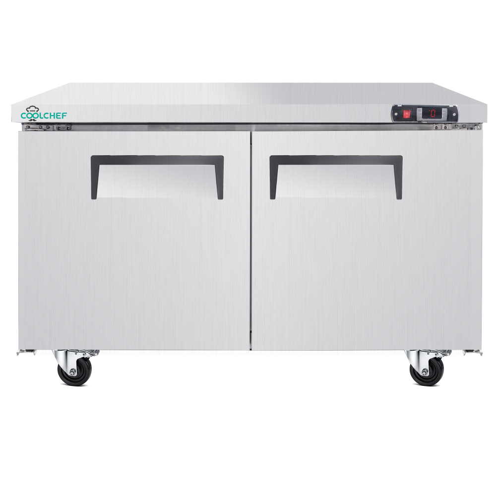 60" Commercial Double Door Worktop Refrigerator, 17 Cu.ft Stainless Steel Prep Table Fridge, R290 Heavy-Duty Undercounter Cooler