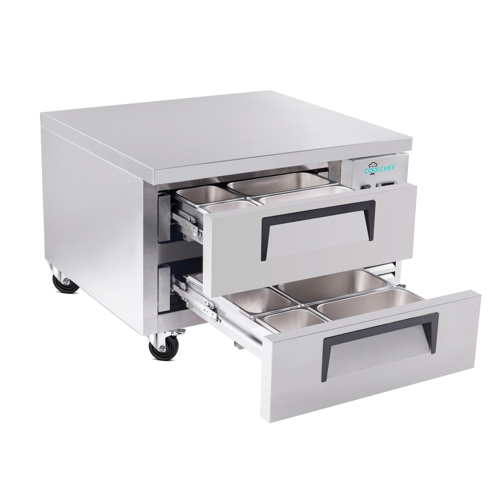36 Inch Refrigerated Chef Base 2 Drawer Undercounter Refrigerator 6.5 Cu Ft 33 41F Ventilated Cooling R290