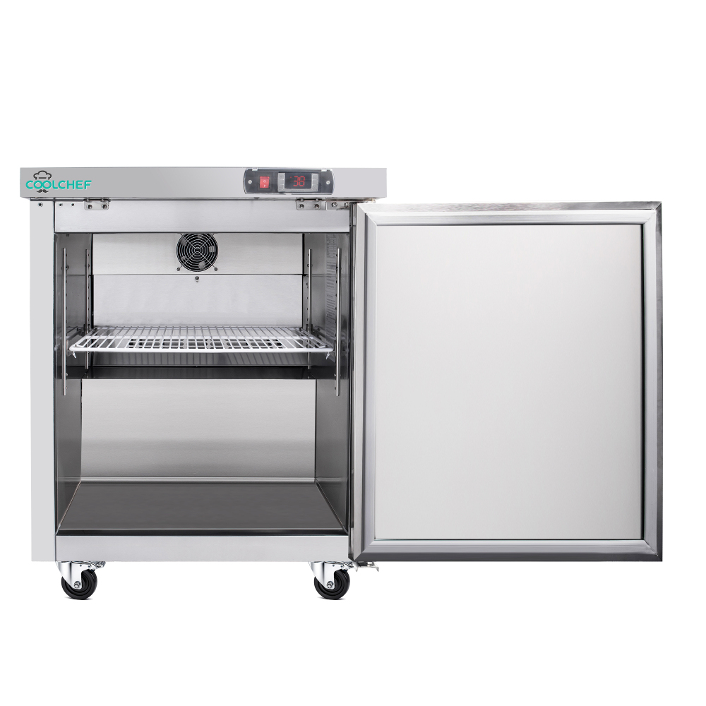28" Commercial Worktop Refrigerator, 6.8 Cu.ft Single Door Stainless Steel Prep Table Fridge, R290 Undercounter Refrigerator with Casters