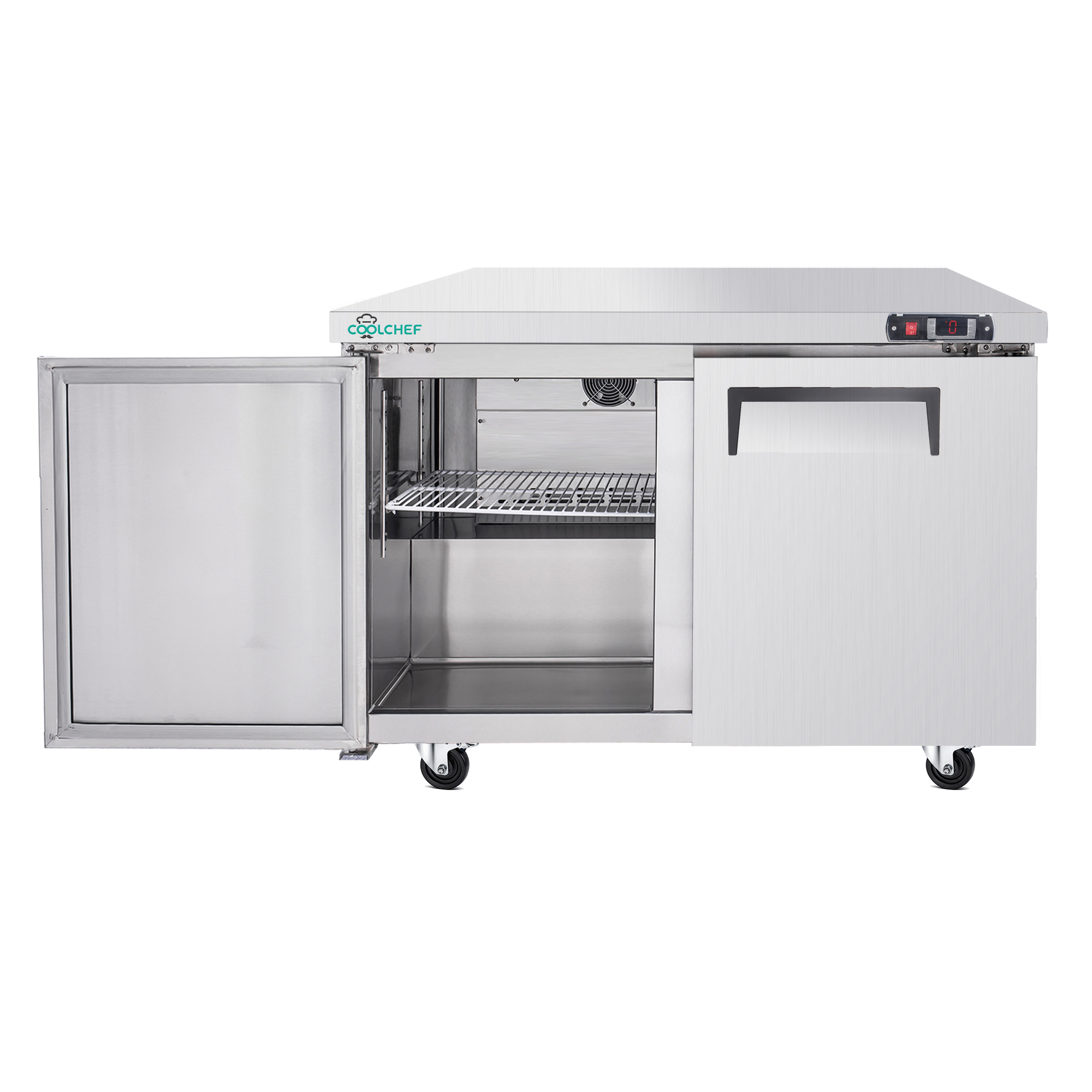 48" Commercial Double Door Worktop Refrigerator, 12.2 Cu.ft Stainless Steel Undercounter Prep Table Fridge, R290 Commercial Cooler with Casters