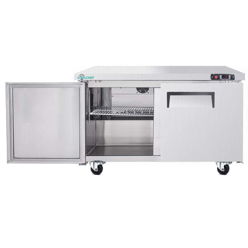 60" Commercial Double Door Worktop Refrigerator, 17 Cu.ft Stainless Steel Prep Table Fridge, R290 Heavy-Duty Undercounter Cooler