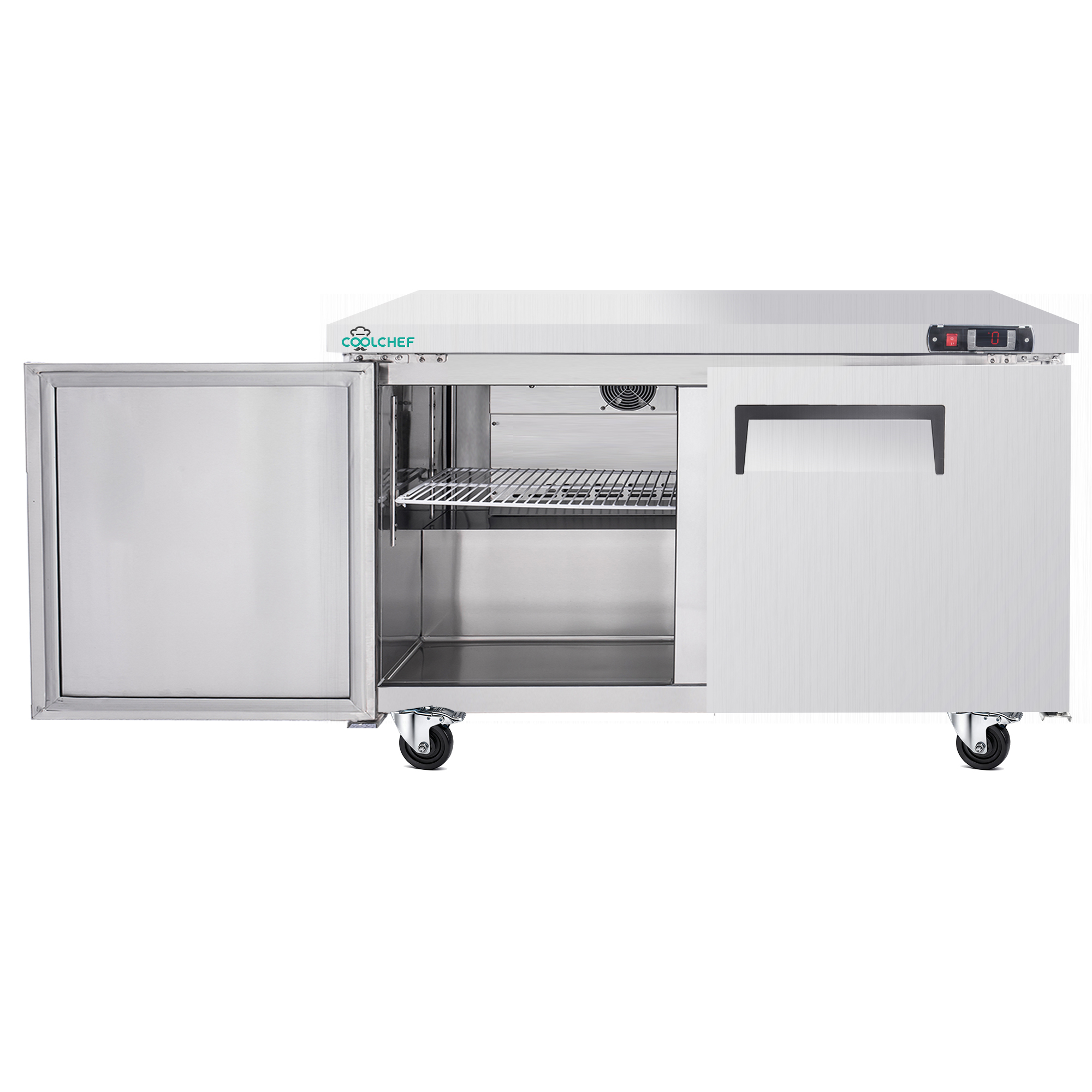 60" Commercial Double Door Worktop Freezer, 17 Cu.ft Stainless Steel Undercounter Freezer, -8–0°F, R290 Heavy-Duty Restaurant Freezer