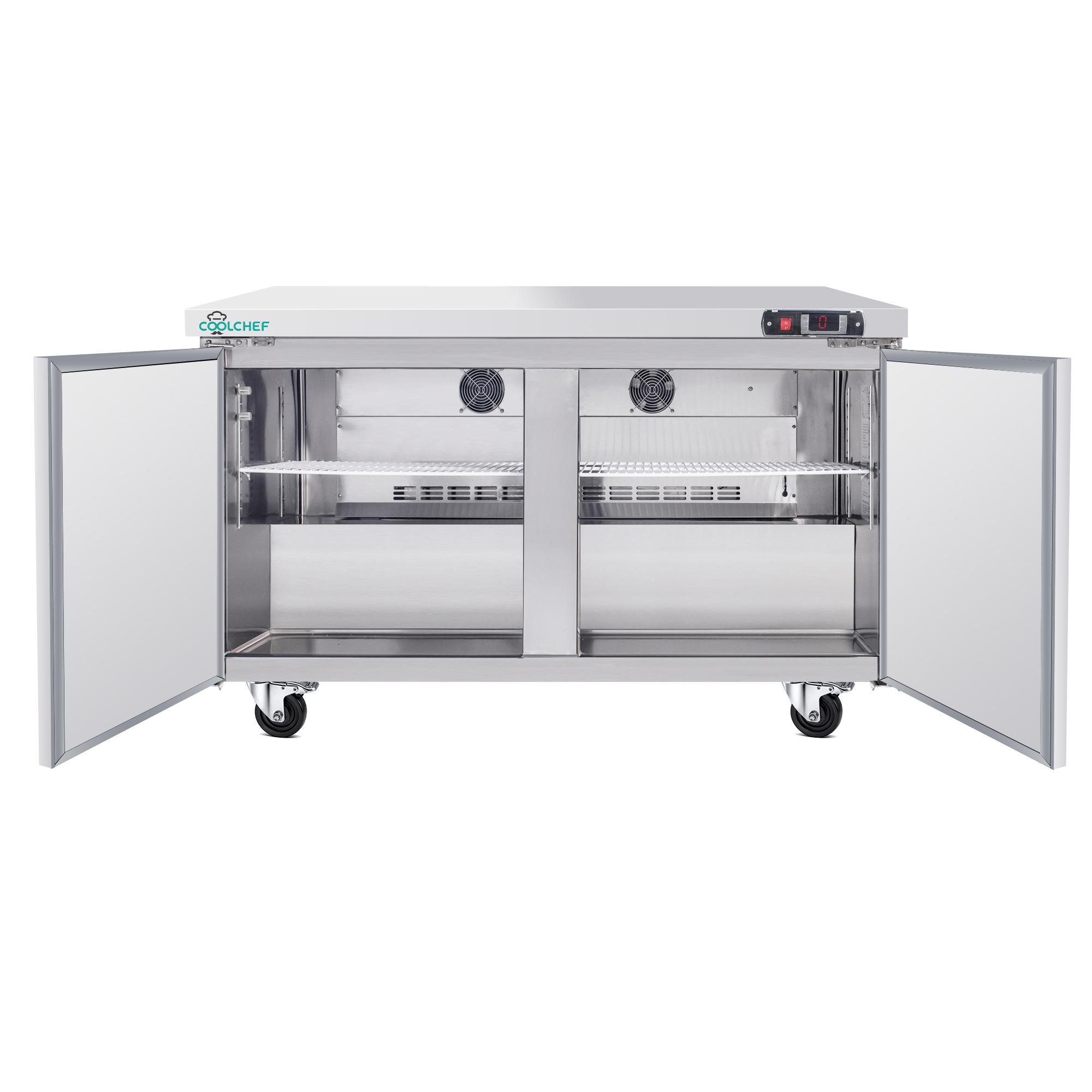60" Commercial Double Door Worktop Refrigerator, 17 Cu.ft Stainless Steel Prep Table Fridge, R290 Heavy-Duty Undercounter Cooler
