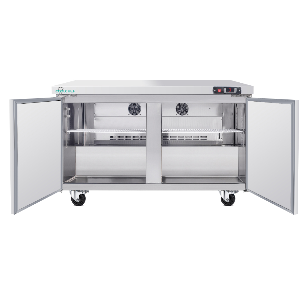 60" Commercial Double Door Worktop Refrigerator, 17 Cu.ft Stainless Steel Prep Table Fridge, R290 Heavy-Duty Undercounter Cooler