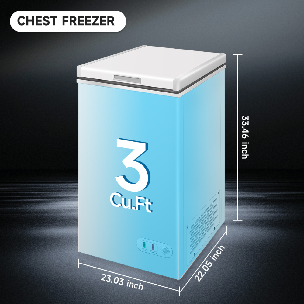 Chest Freezer 3.0 Cu.ft Solid Top Commercial Deep Chest Freezers with Lockable Stay-Open Lid Painted for Back-of-House Bulk Storage