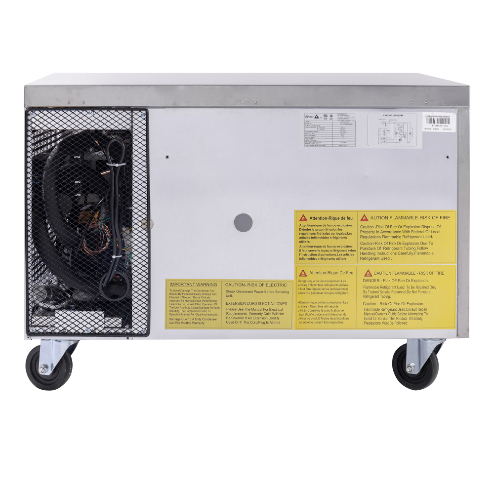36 Inch Refrigerated Chef Base 2 Drawer Undercounter Refrigerator 6.5 Cu Ft 33 41F Ventilated Cooling R290