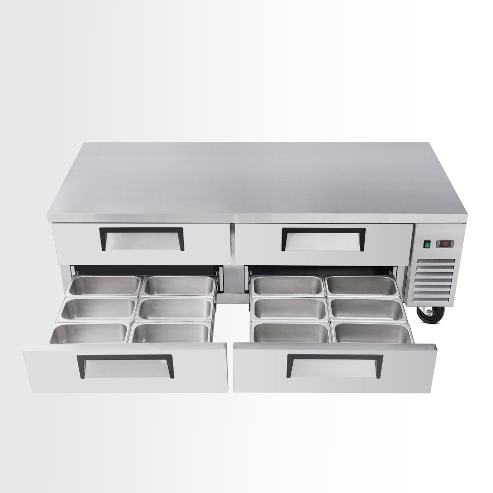 72 " Refrigerated Chef Base 4 Drawer Undercounter Refrigerator Ventilated Cooling Auto Defrost ETL NSF