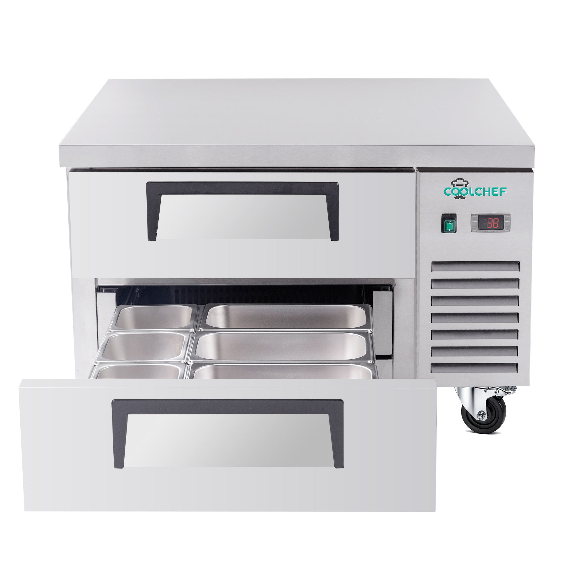 36 Inch Refrigerated Chef Base 2 Drawer Undercounter Refrigerator 6.5 Cu Ft 33 41F Ventilated Cooling R290