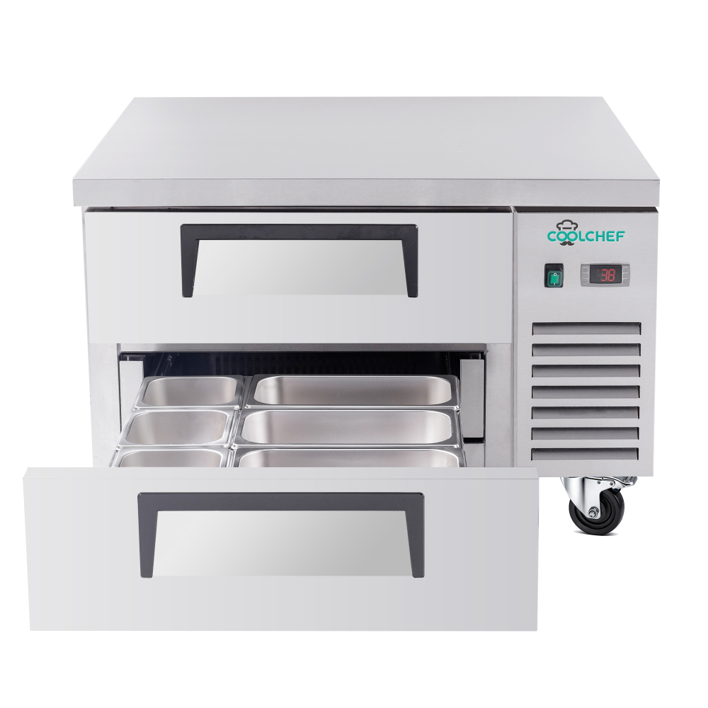 36 Inch Refrigerated Chef Base 2 Drawer Undercounter Refrigerator 6.5 Cu Ft 33 41F Ventilated Cooling R290