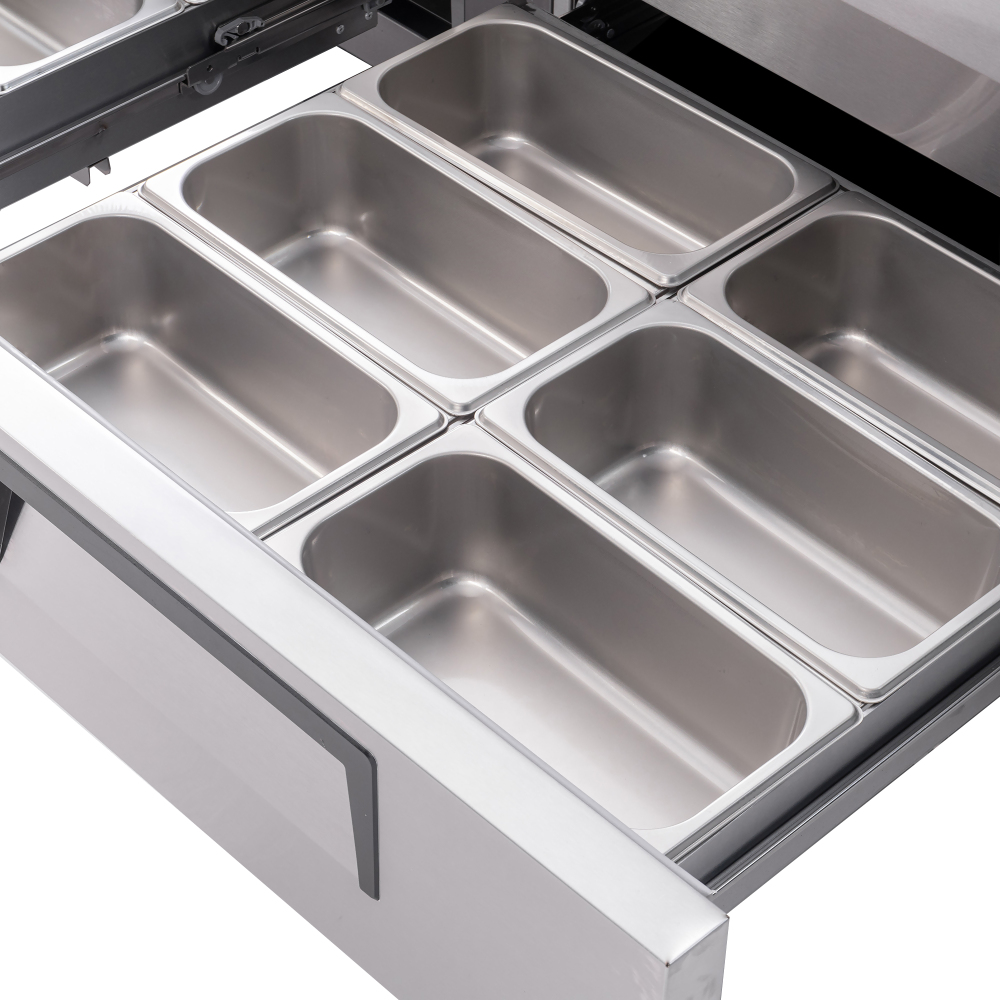 72 " Refrigerated Chef Base 4 Drawer Undercounter Refrigerator Ventilated Cooling Auto Defrost ETL NSF