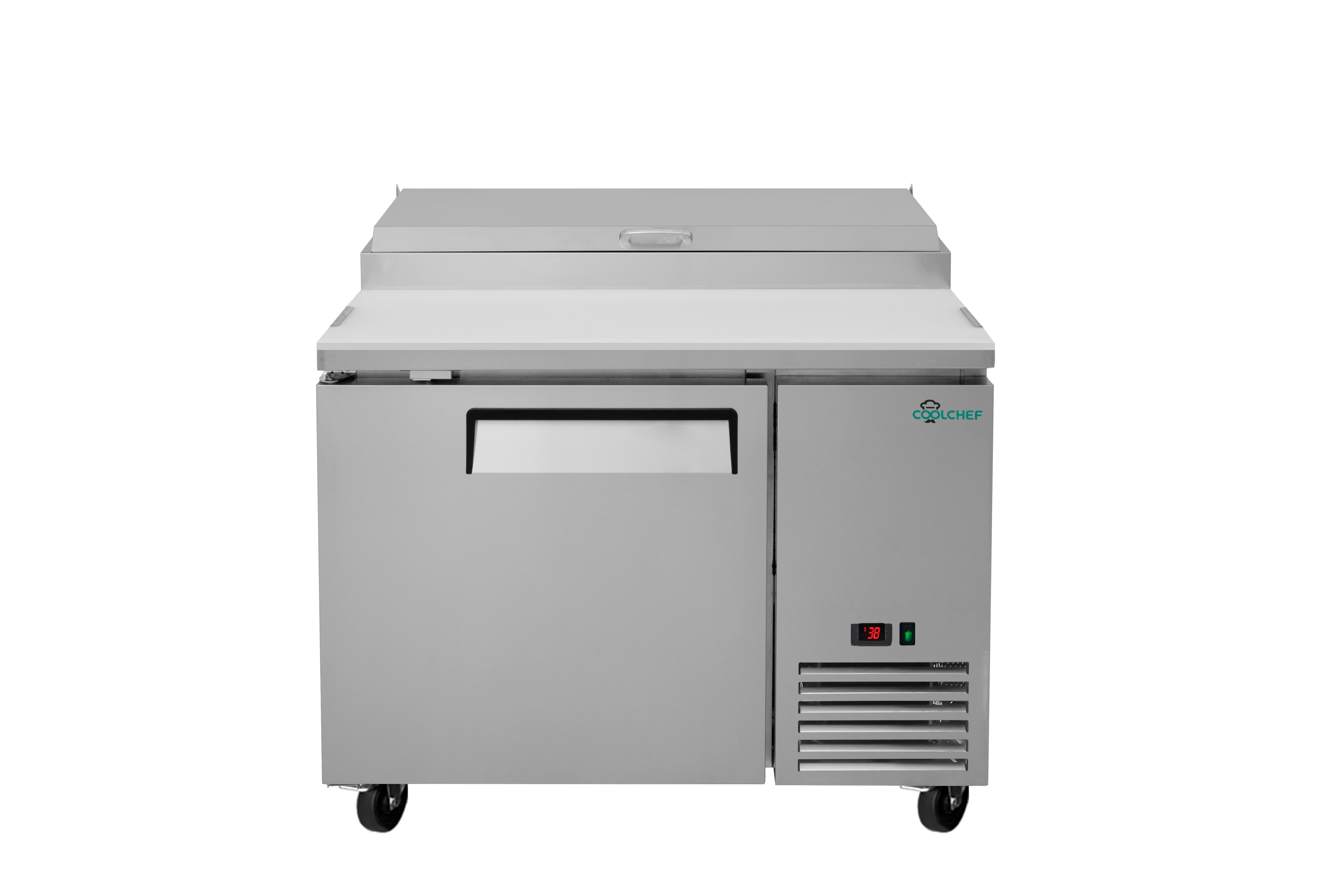 48" Stainless Steel Pizza Prep Table with Refrigerated Base, NSF & ETL Certified, R290 Refrigerant, Digital Temperature Control, Removable Salad Bar Cover, 50mm Insulation – Commercial Kitchen Equipme