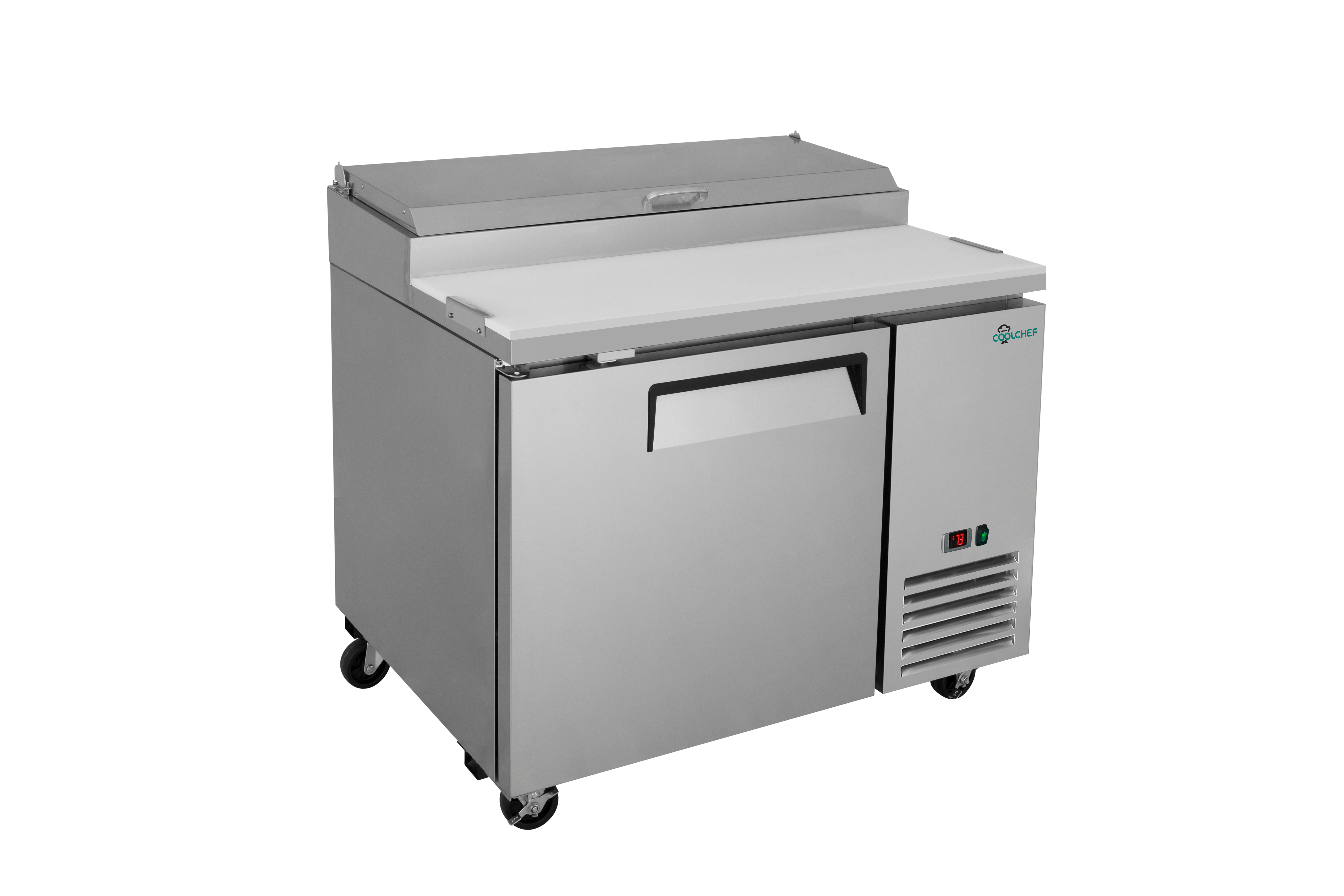 48" Stainless Steel Pizza Prep Table with Refrigerated Base, NSF & ETL Certified, R290 Refrigerant, Digital Temperature Control, Removable Salad Bar Cover, 50mm Insulation – Commercial Kitchen Equipme