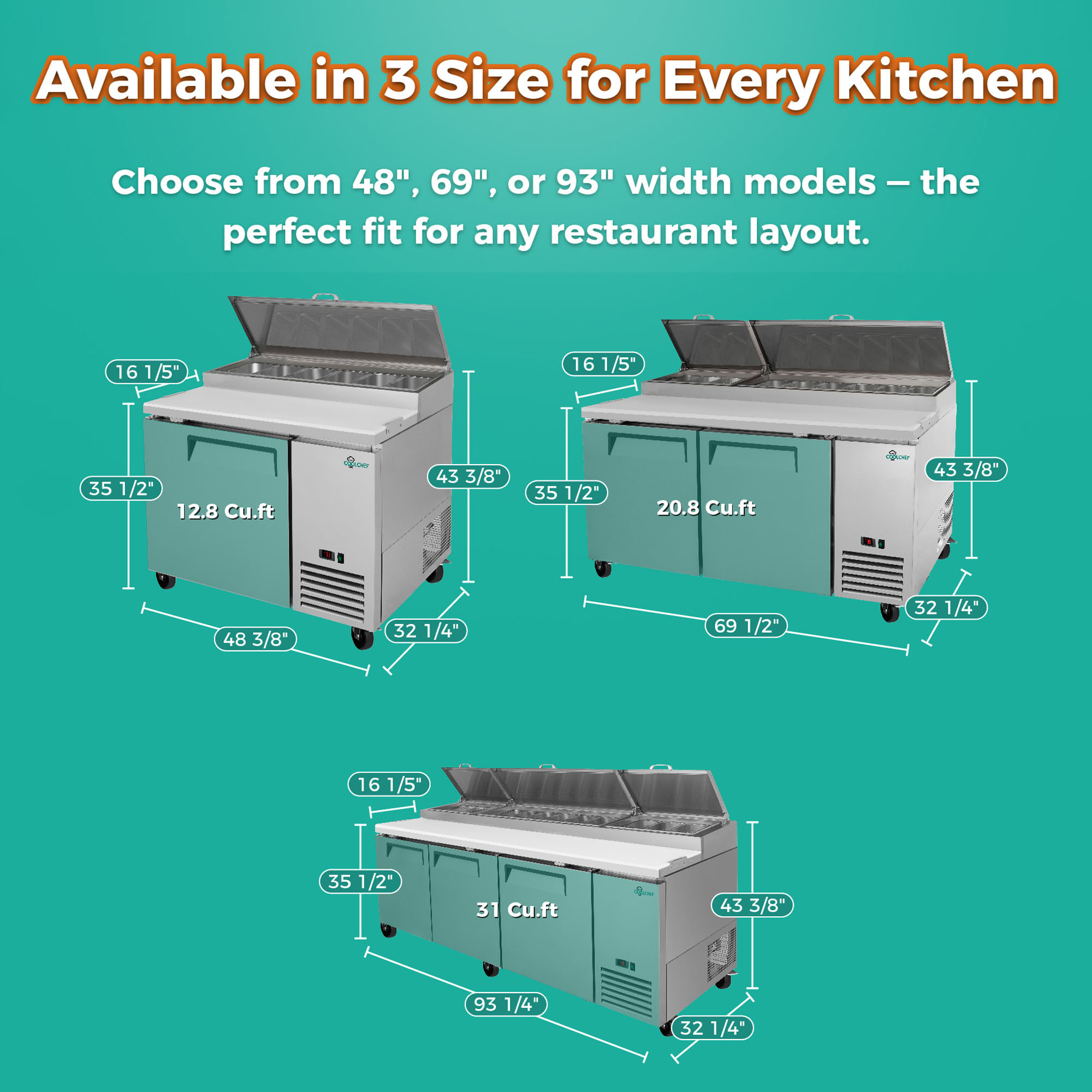 48" Stainless Steel Pizza Prep Table with Refrigerated Base, NSF & ETL Certified, R290 Refrigerant, Digital Temperature Control, Removable Salad Bar Cover, 50mm Insulation – Commercial Kitchen Equipme