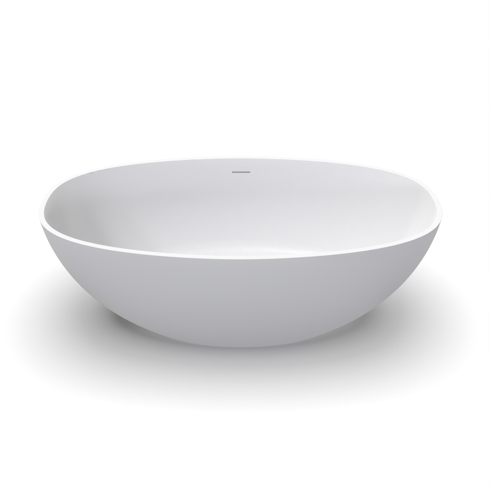 Moray 61 in. x 30 in. Solid Surface Stone Resin Flatbottom Freestanding Bathtub Soaking Bathtub in Matte White
