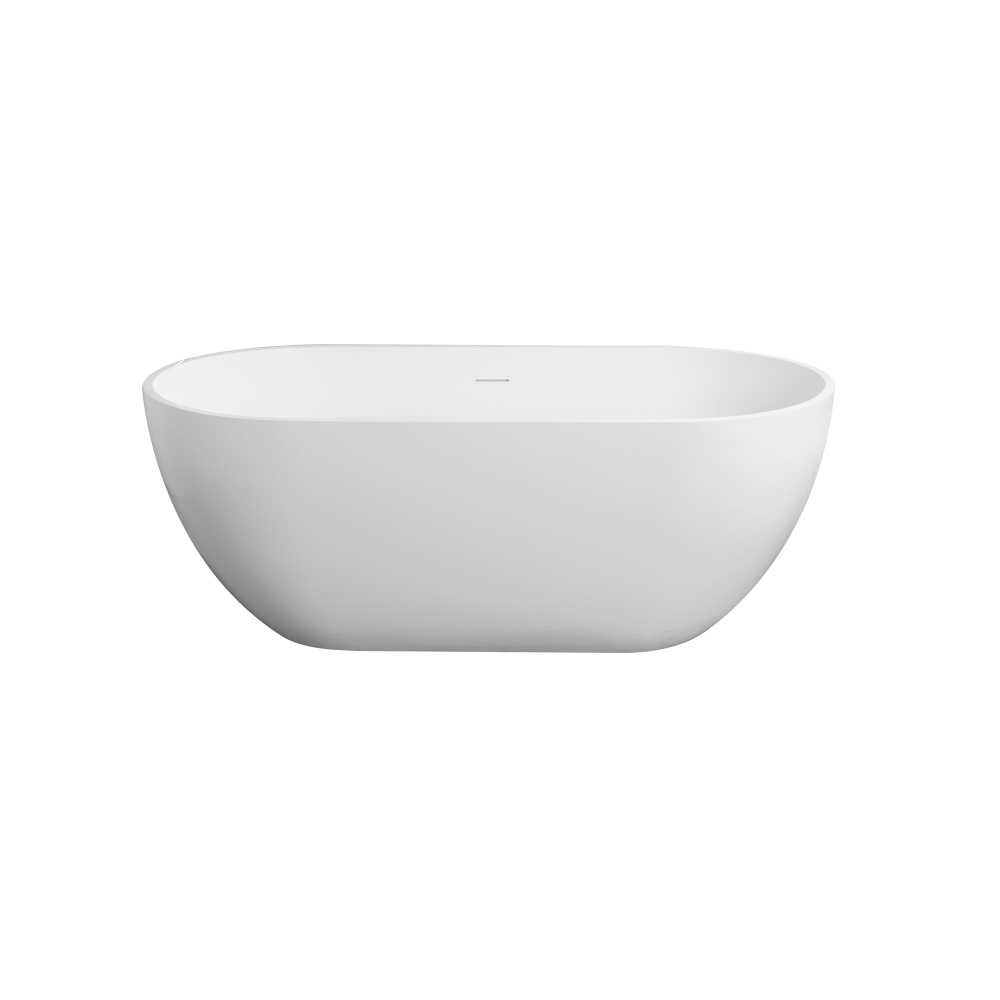 Moray 59 in. x 30 in. Solid Surface Stone Resin Flatbottom Freestanding Double Slipper Soaking Bathtub in Matte White