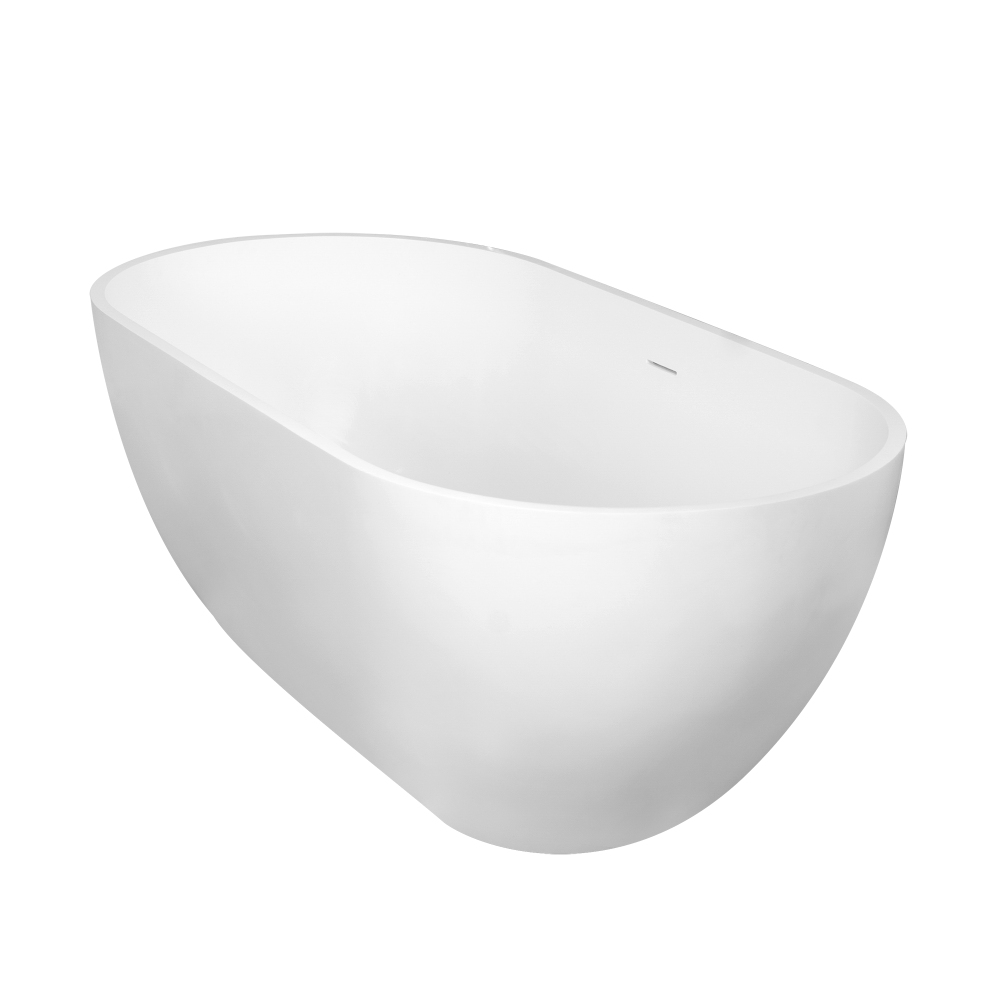 Moray 59 in. x 30 in. Solid Surface Stone Resin Flatbottom Freestanding Double Slipper Soaking Bathtub in Matte White