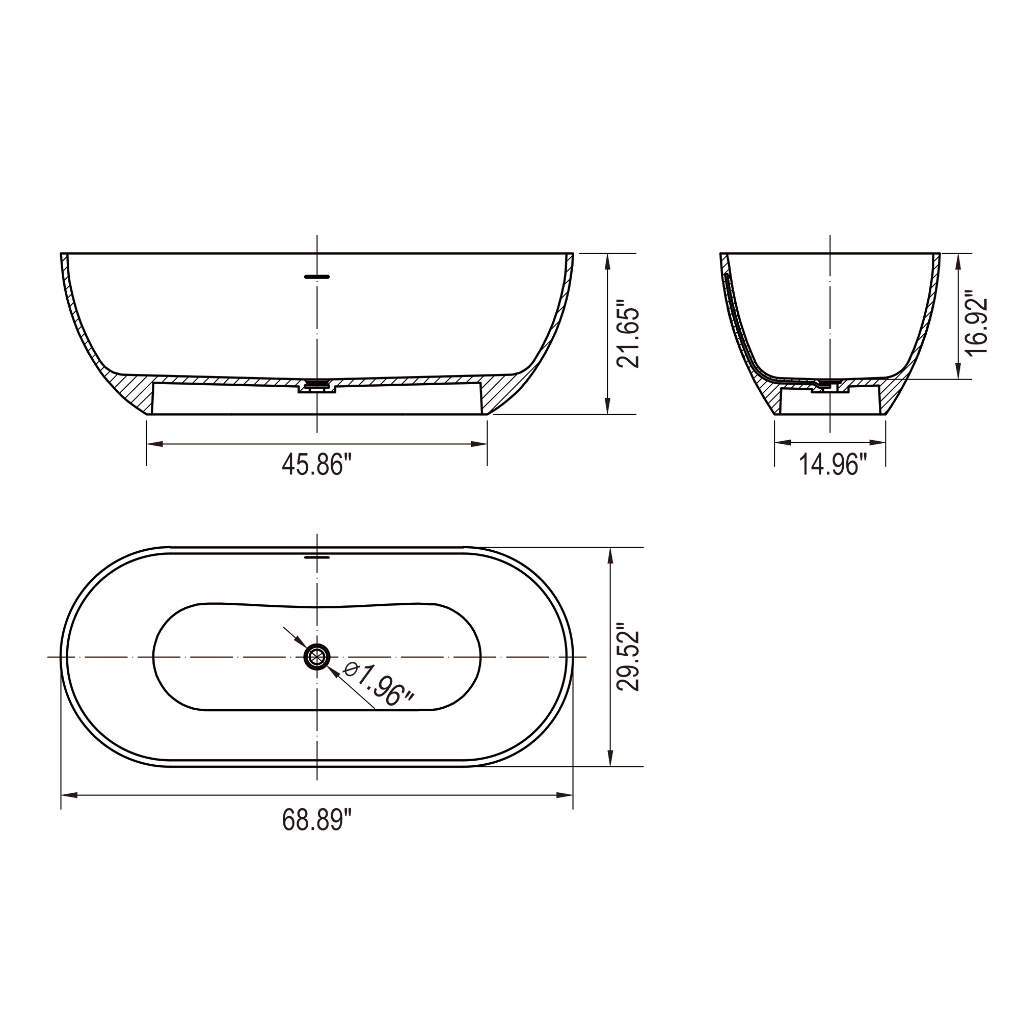 Moray 69 in. x 30 in. Solid Surface Stone Resin Flatbottom Freestanding Double Slipper Soaking Bathtub in Matte White