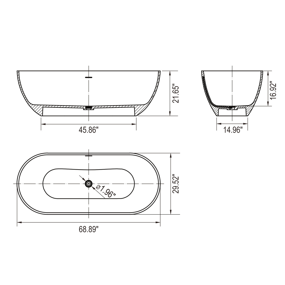 Moray 69 in. x 30 in. Solid Surface Stone Resin Flatbottom Freestanding Double Slipper Soaking Bathtub in Matte White