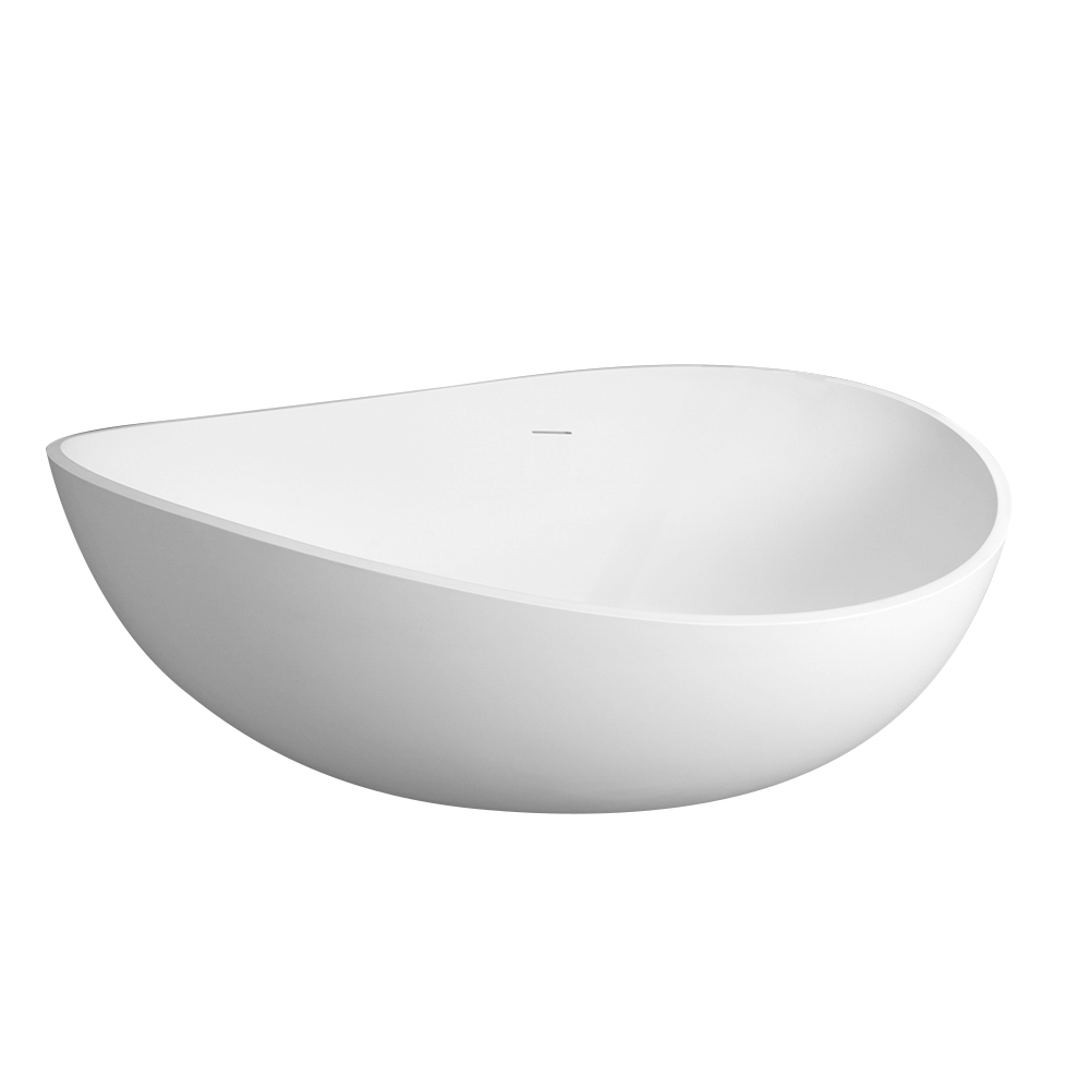 Moray 63 in. x 37 in. Solid Surface Stone Resin Flatbottom Freestanding Double Slipper Soaking Bathtub in Matte White