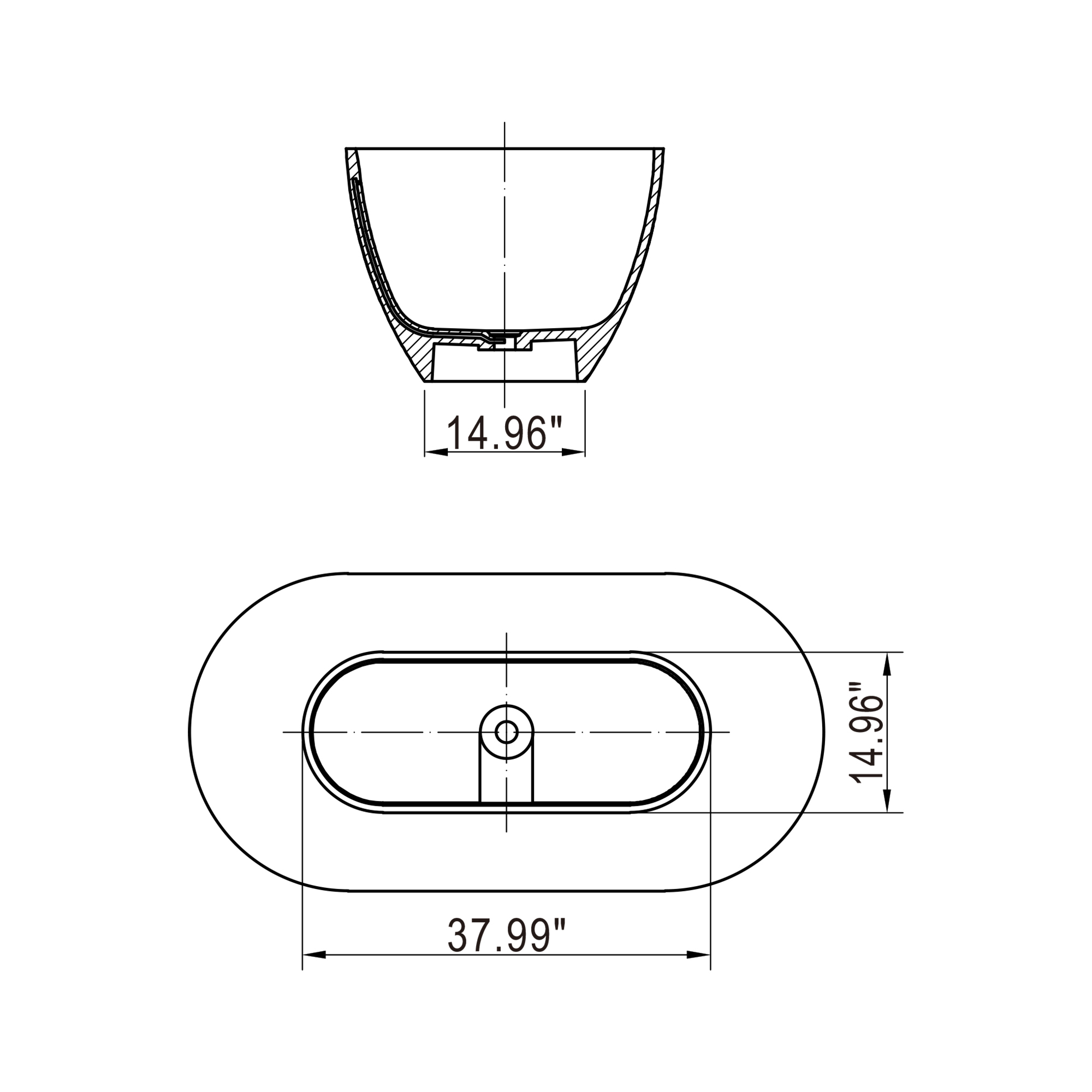 Moray 59 in. x 30 in. Solid Surface Stone Resin Flatbottom Freestanding Double Slipper Soaking Bathtub in Matte White