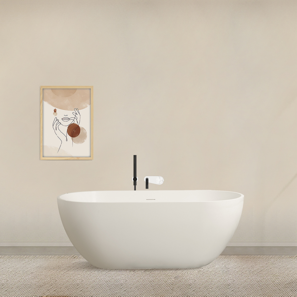 Moray 59 in. x 30 in. Solid Surface Stone Resin Flatbottom Freestanding Double Slipper Soaking Bathtub in Matte White