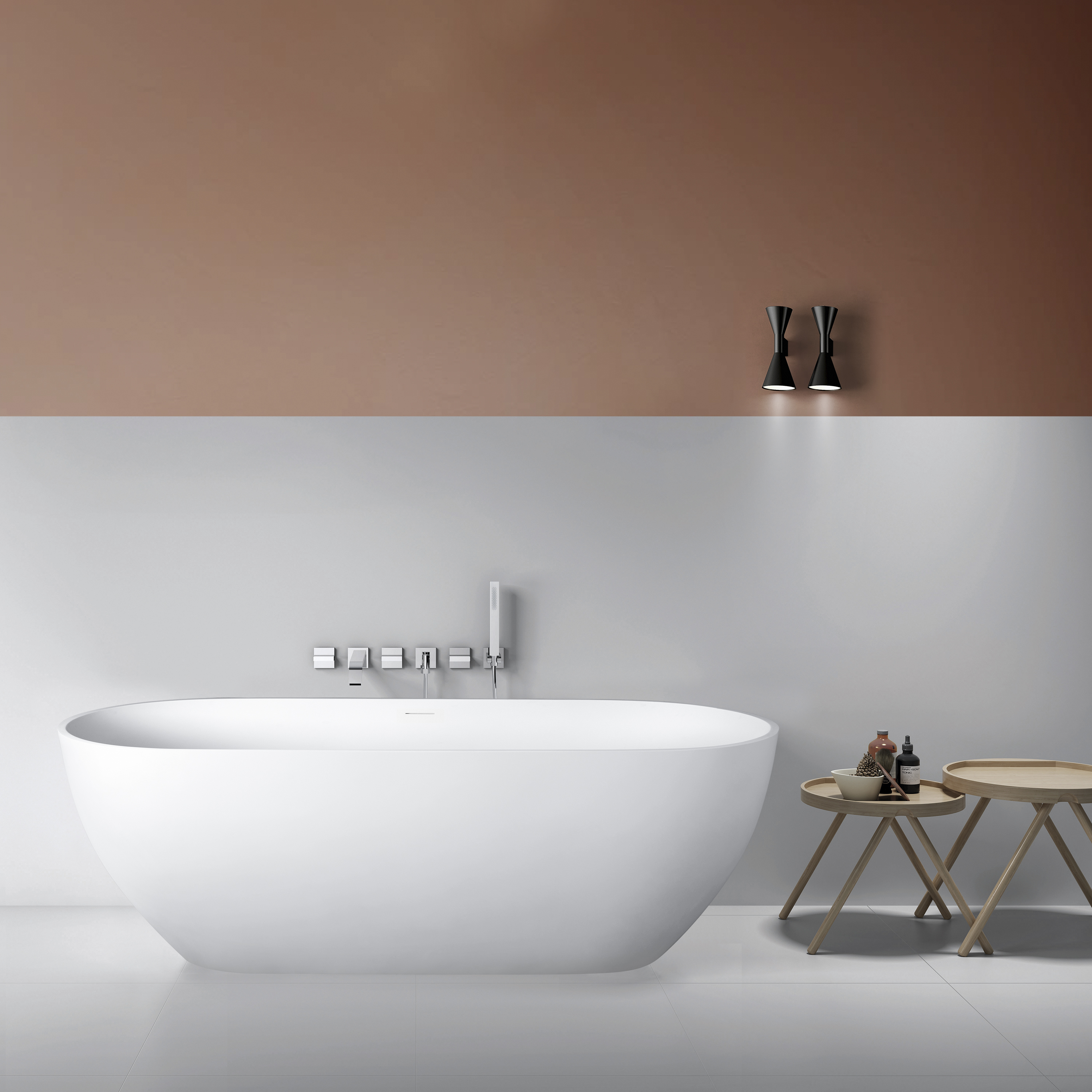 Moray 69 in. x 30 in. Solid Surface Stone Resin Flatbottom Freestanding Double Slipper Soaking Bathtub in Matte White