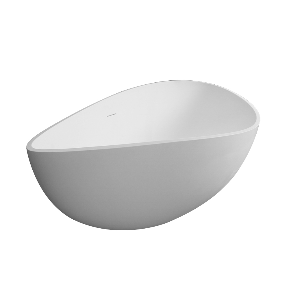 Moray 63 in. x 37 in. Solid Surface Stone Resin Flatbottom Freestanding Double Slipper Soaking Bathtub in Matte White