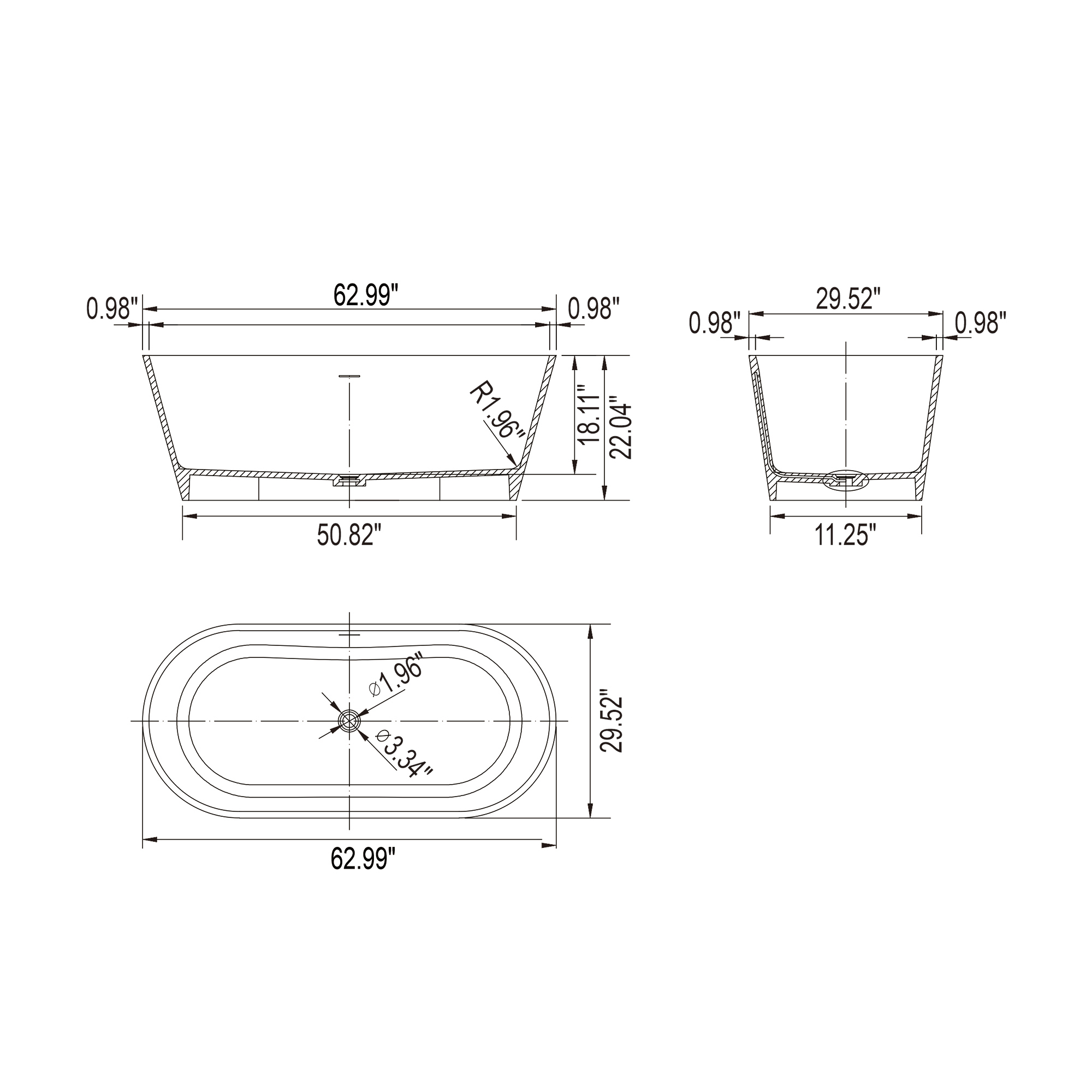 Foyil 65 in. x 29.5 in. Solid Surface Stone Resin Flatbottom Freestanding Bathtub Soaking Bathtub in Matte White