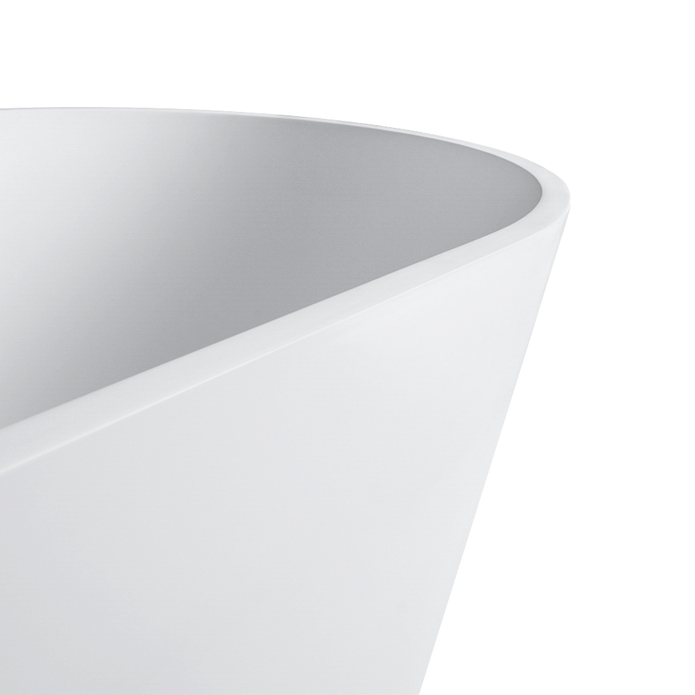Foyil 63 in. Stone Resin Flatbottom Solid Surface Freestanding Double Slipper Soaking Bathtub in White with Brass Drain