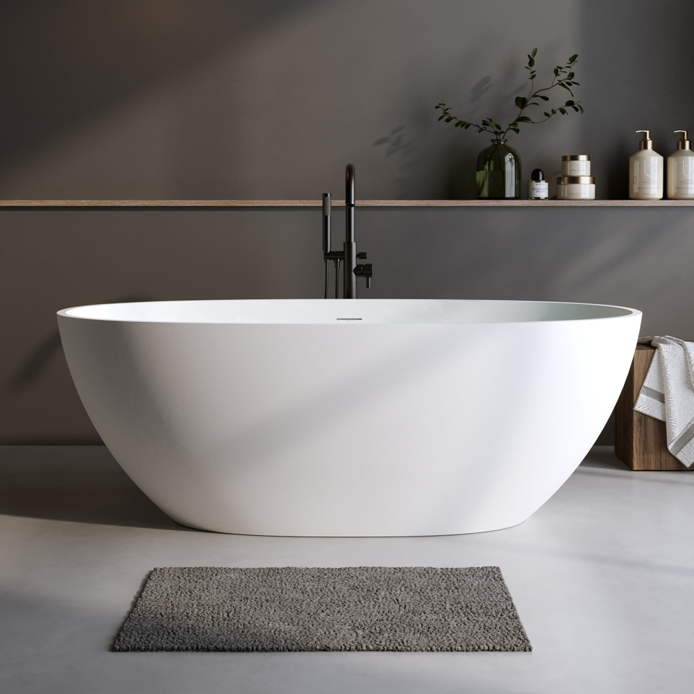 Moray 71 in. x 31 in. Solid Surface Stone Resin Freestanding Flat Bottom Bathtub Soaking Bathtub in Matte White
