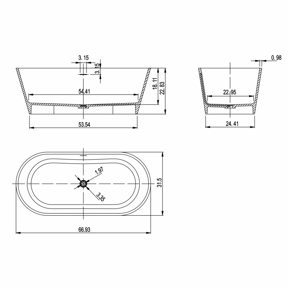 Foyil 67 in. x 32 in. Solid Surface Stone Resin Flatbottom Freestanding Bathtub Soaking Bathtub in Matte White