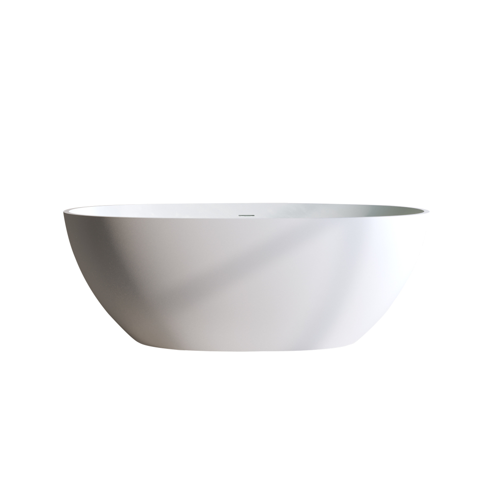 Foyil 55 in. x 31 in. Solid Surface Stone Resin Flatbottom Freestanding Bathtub Soaking Bathtub in Matte White