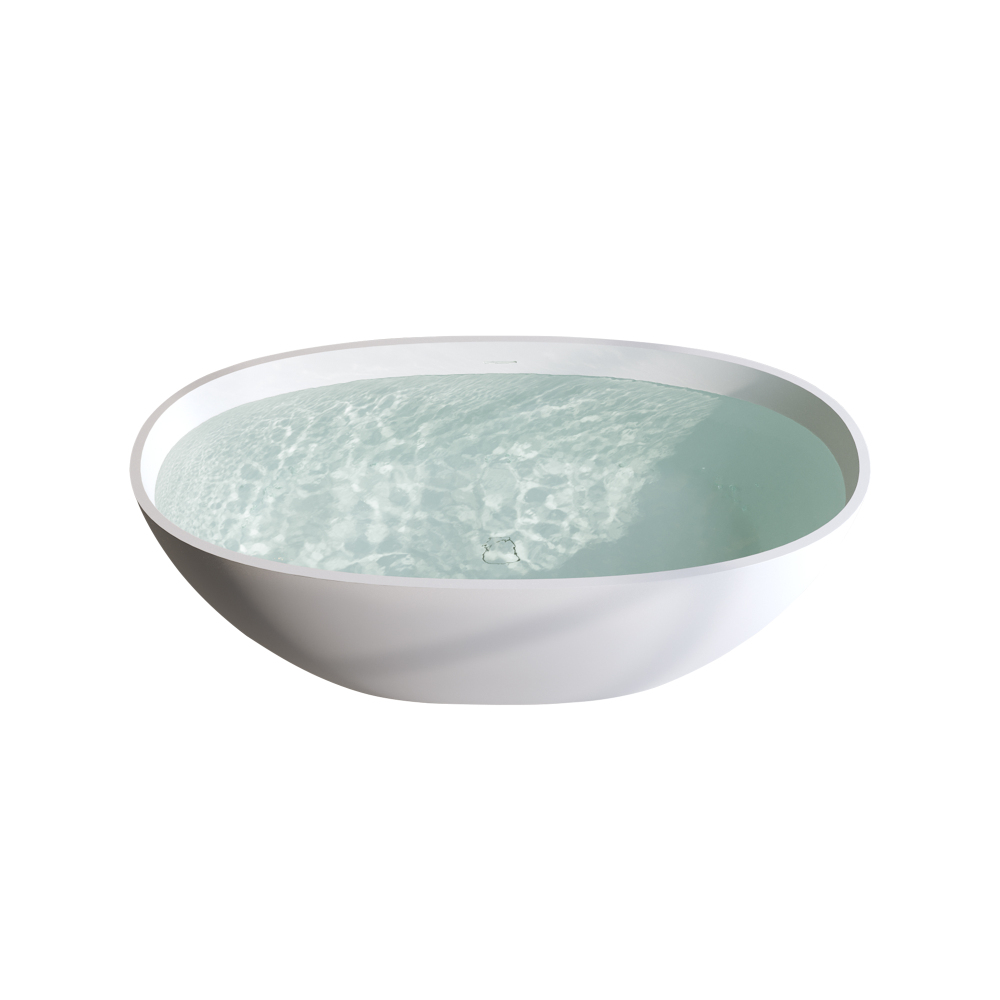 Moray 71 in. x 31 in. Solid Surface Stone Resin Freestanding Flat Bottom Bathtub Soaking Bathtub in Matte White