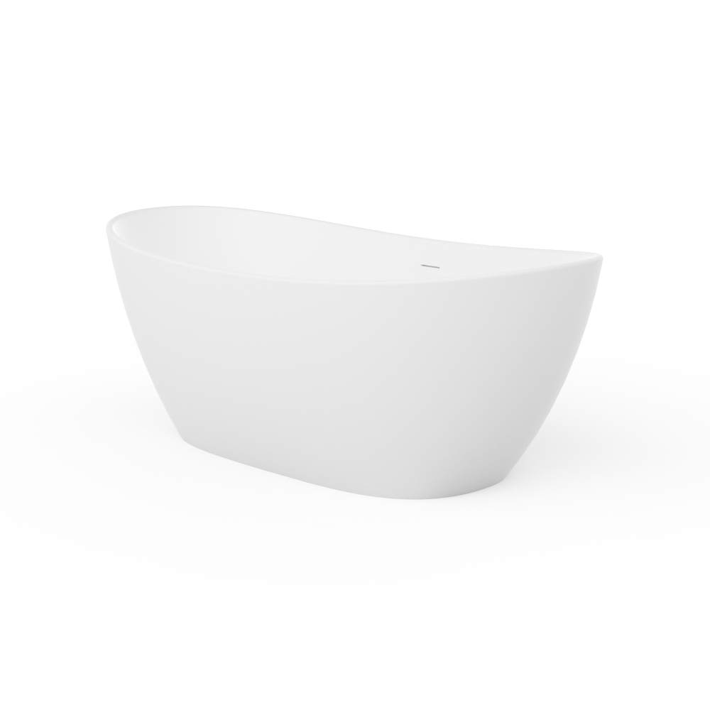 Moray 65 in. x 33.5 in. Solid Surface Stone Resin Flatbottom Freestanding Bathtub Soaking Bathtub in Matte White