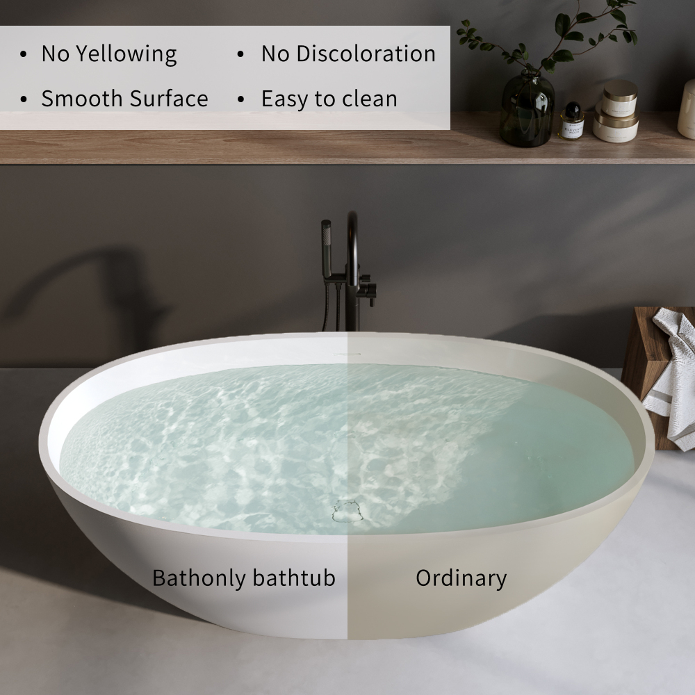 Foyil 55 in. x 31 in. Solid Surface Stone Resin Flatbottom Freestanding Bathtub Soaking Bathtub in Matte White