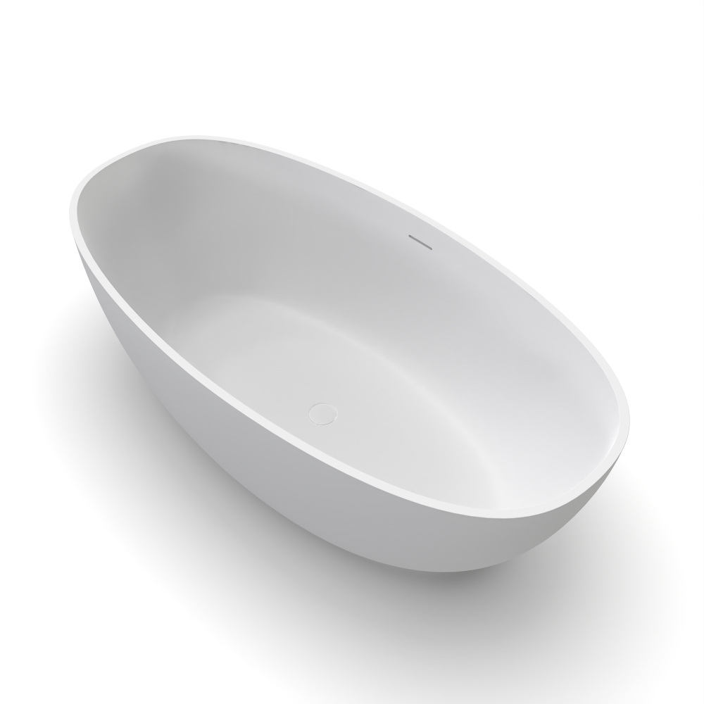 Moray 61 in. x 30 in. Solid Surface Stone Resin Flatbottom Freestanding Bathtub Soaking Bathtub in Matte White