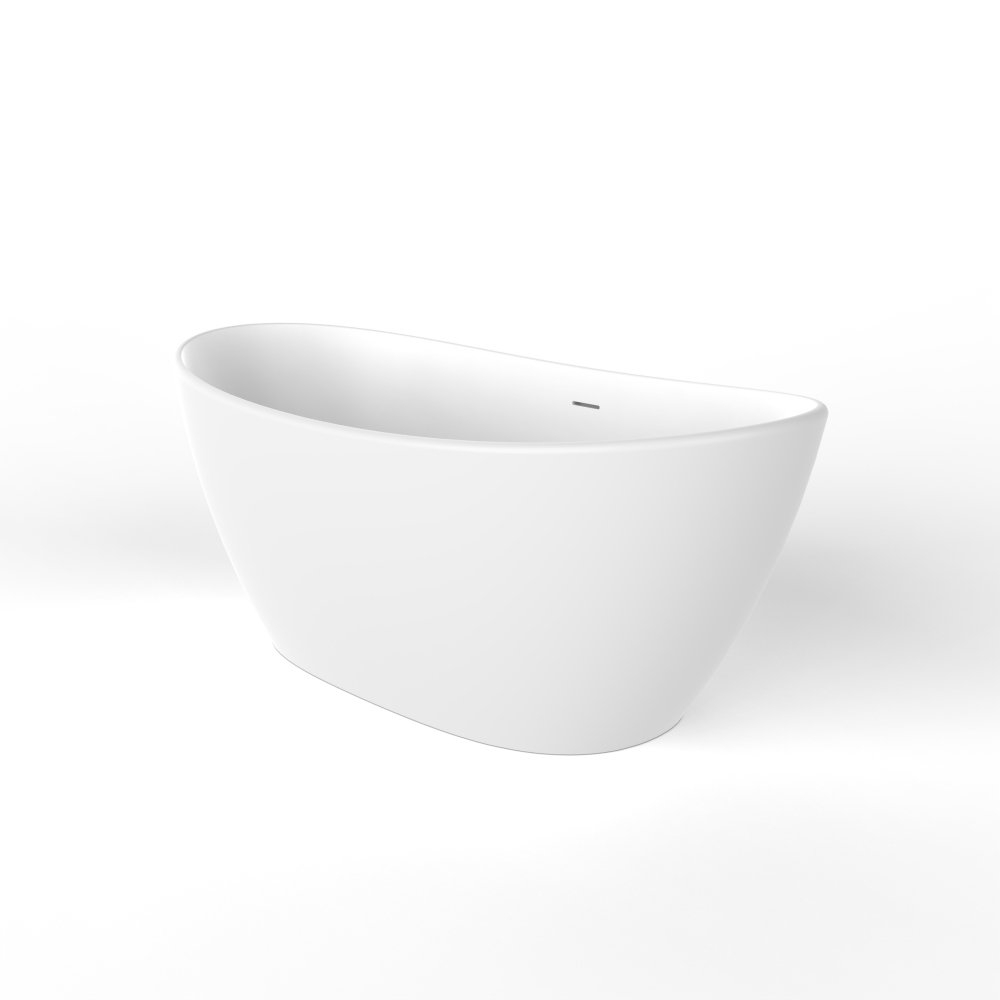 Moray 61 in. x 31.5 in. Solid Surface Stone Resin Flatbottom Freestanding Bathtub Soaking Bathtub in Matte White