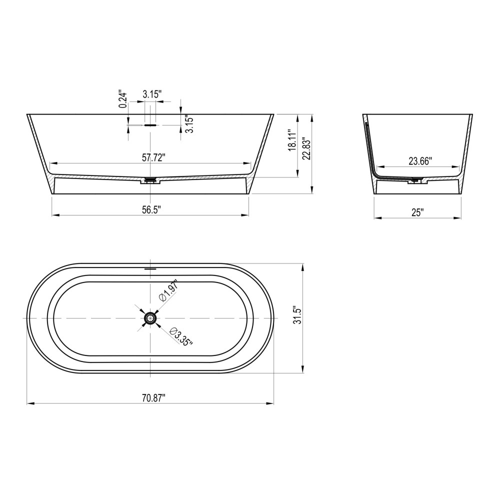 Foyil 71 in. x 32 in. Solid Surface Stone Resin Flatbottom Freestanding Bathtub Soaking Bathtub in Matte White